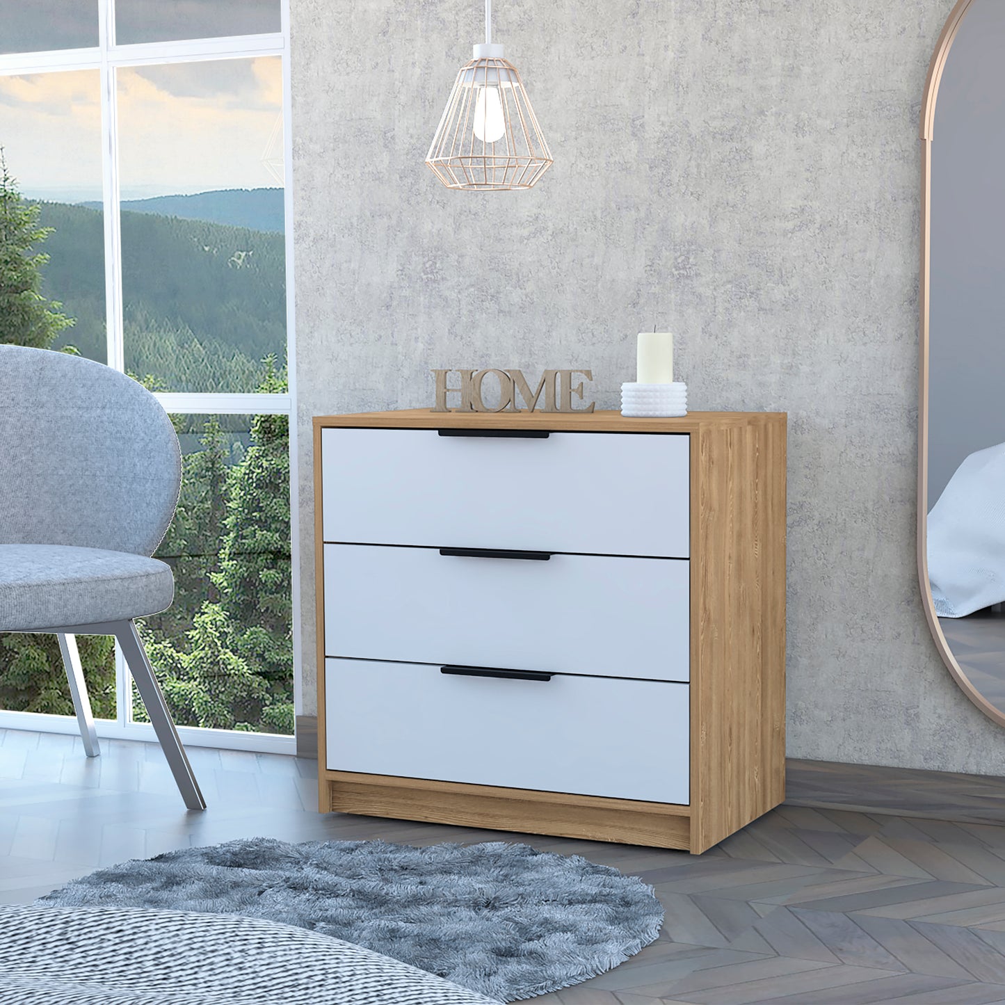 Kaia 3 Drawers Dresser, Superior Top -White / Pine