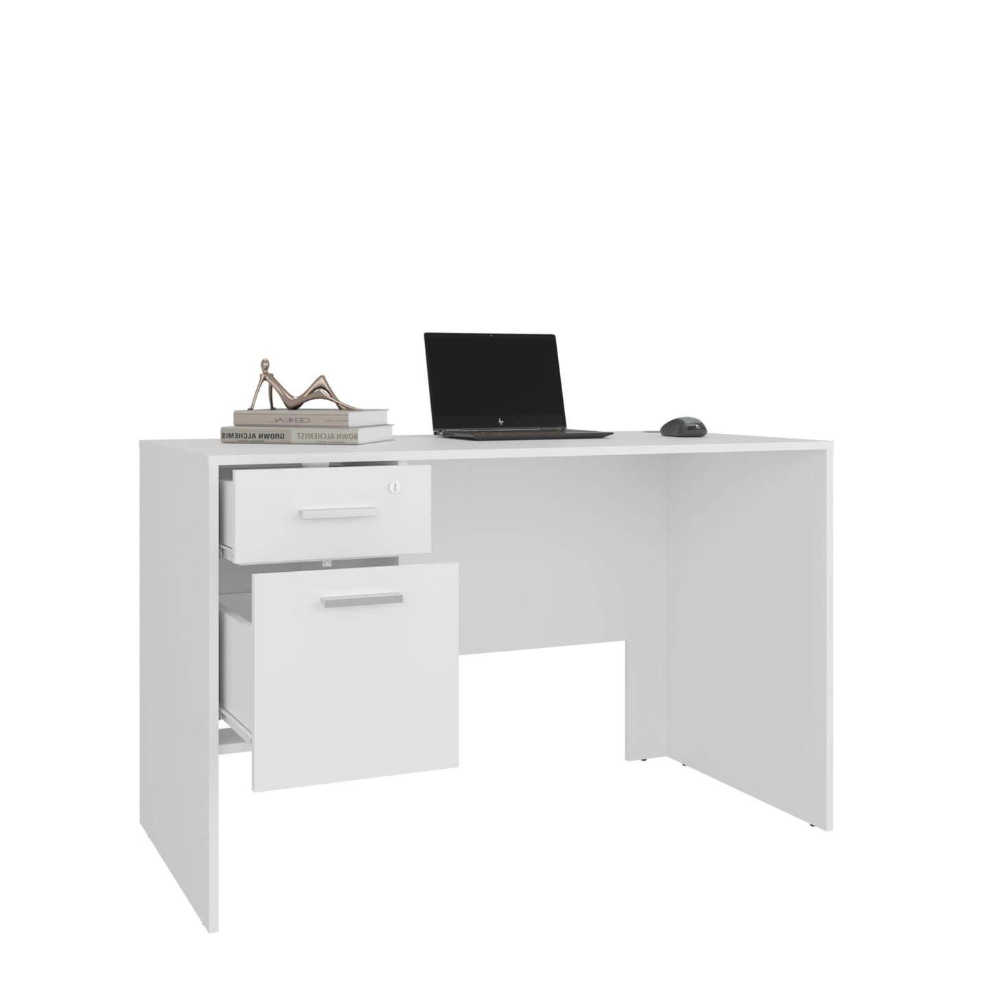 Compact White Particle Board Office Desk with Storage Drawers for Home Office