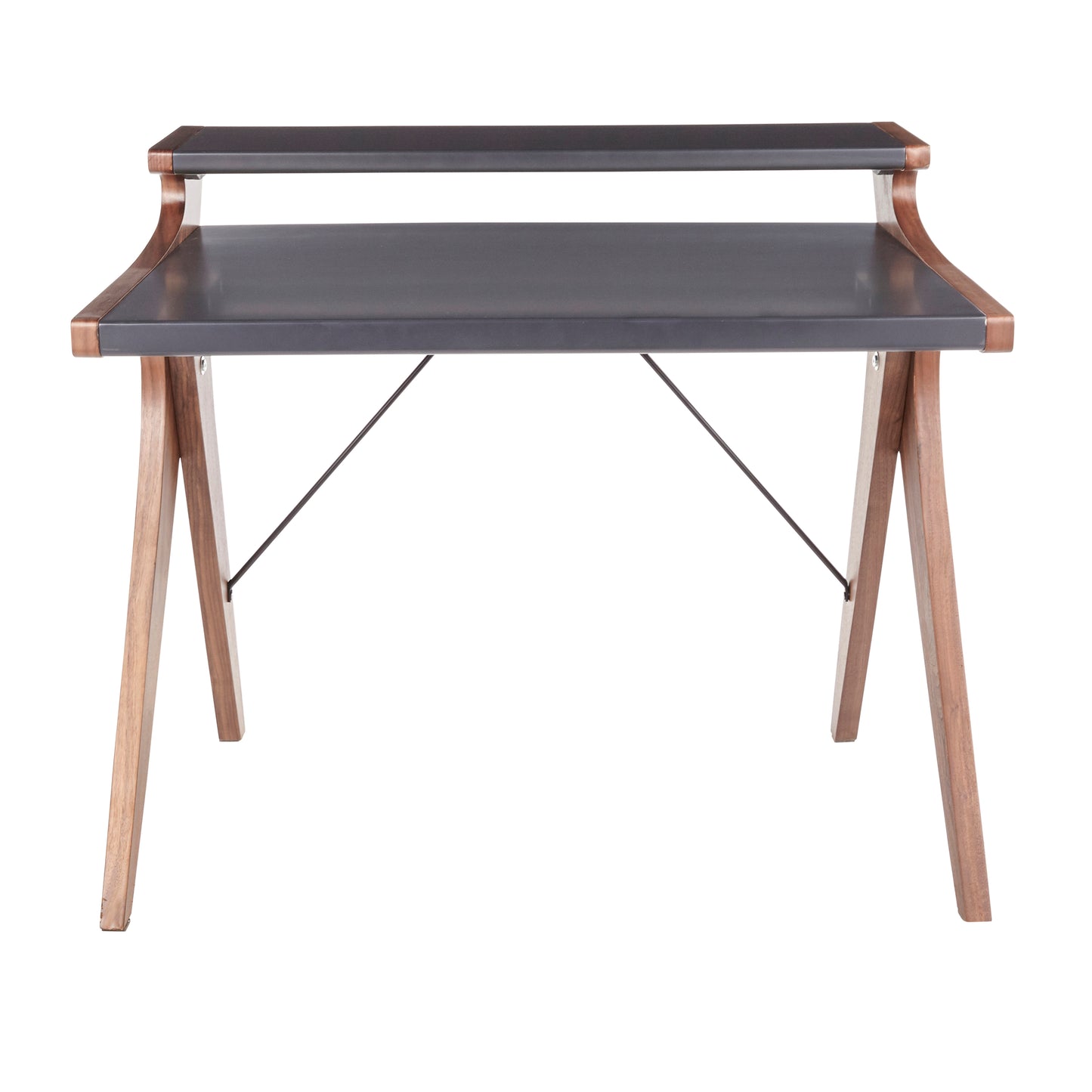 Archer Contemporary Desk - Grey & Walnut Wood