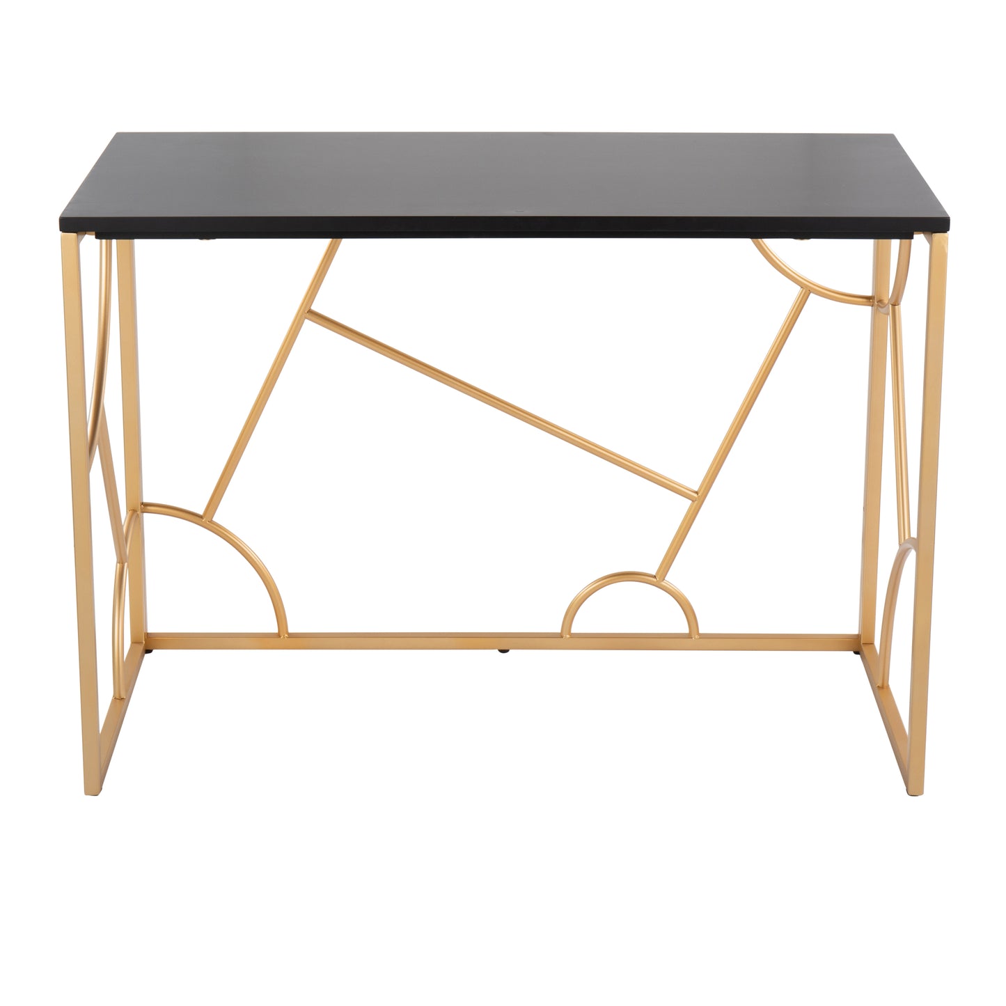 Contemporary Black Wood Desk - Gold Metal Frame