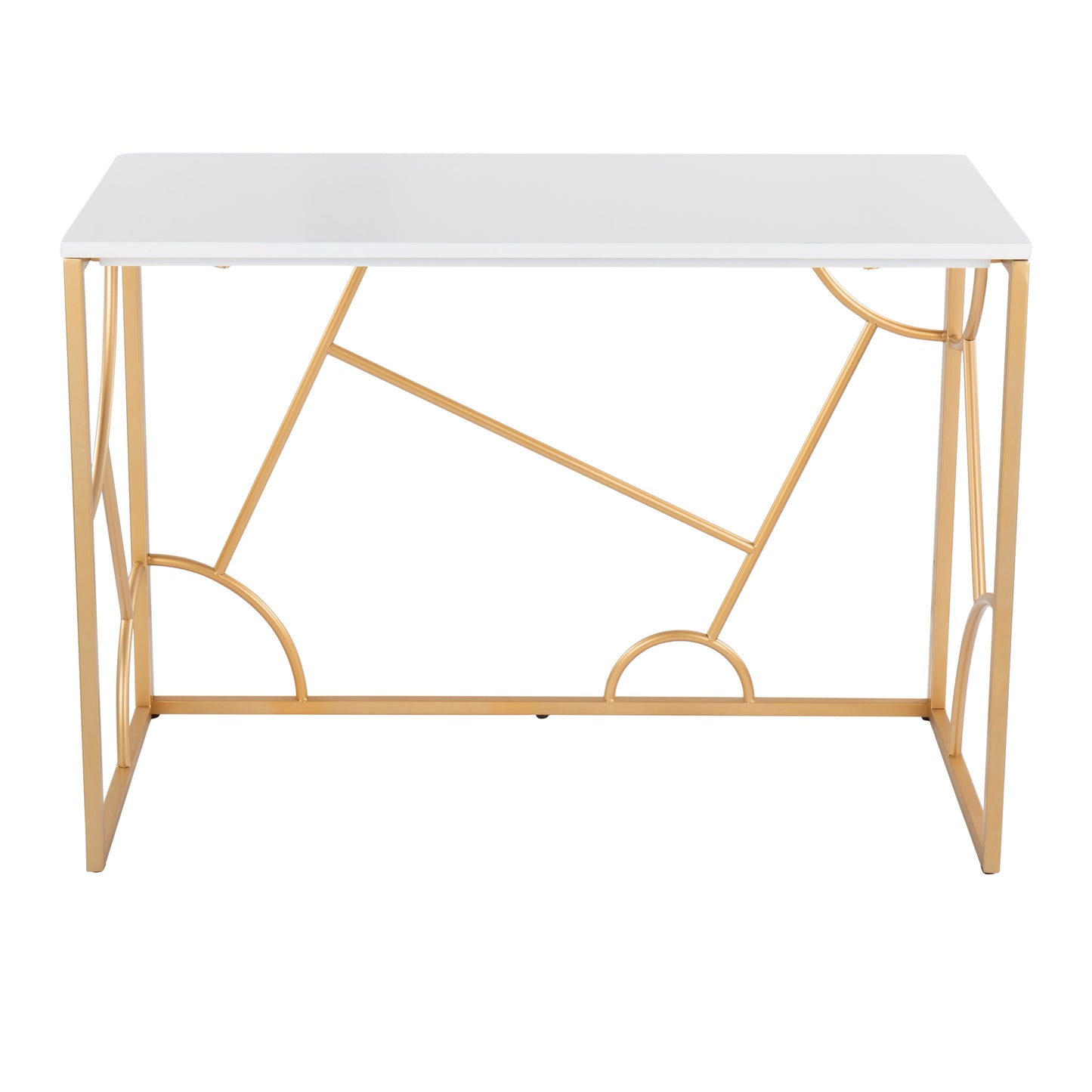 Contemporary White Desk - Gold Metal Frame