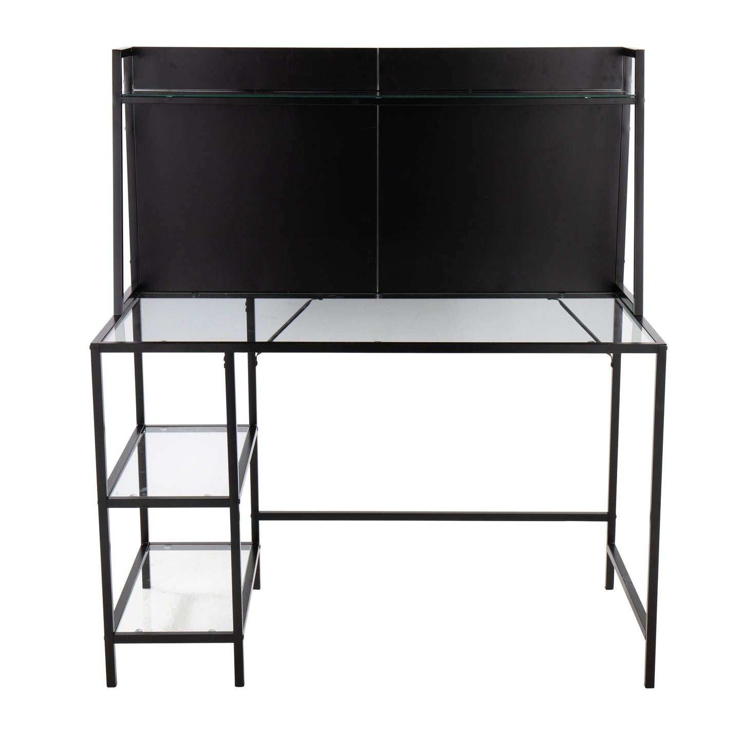 Tier Contemporary Desk in Black Metal and Clear Glass