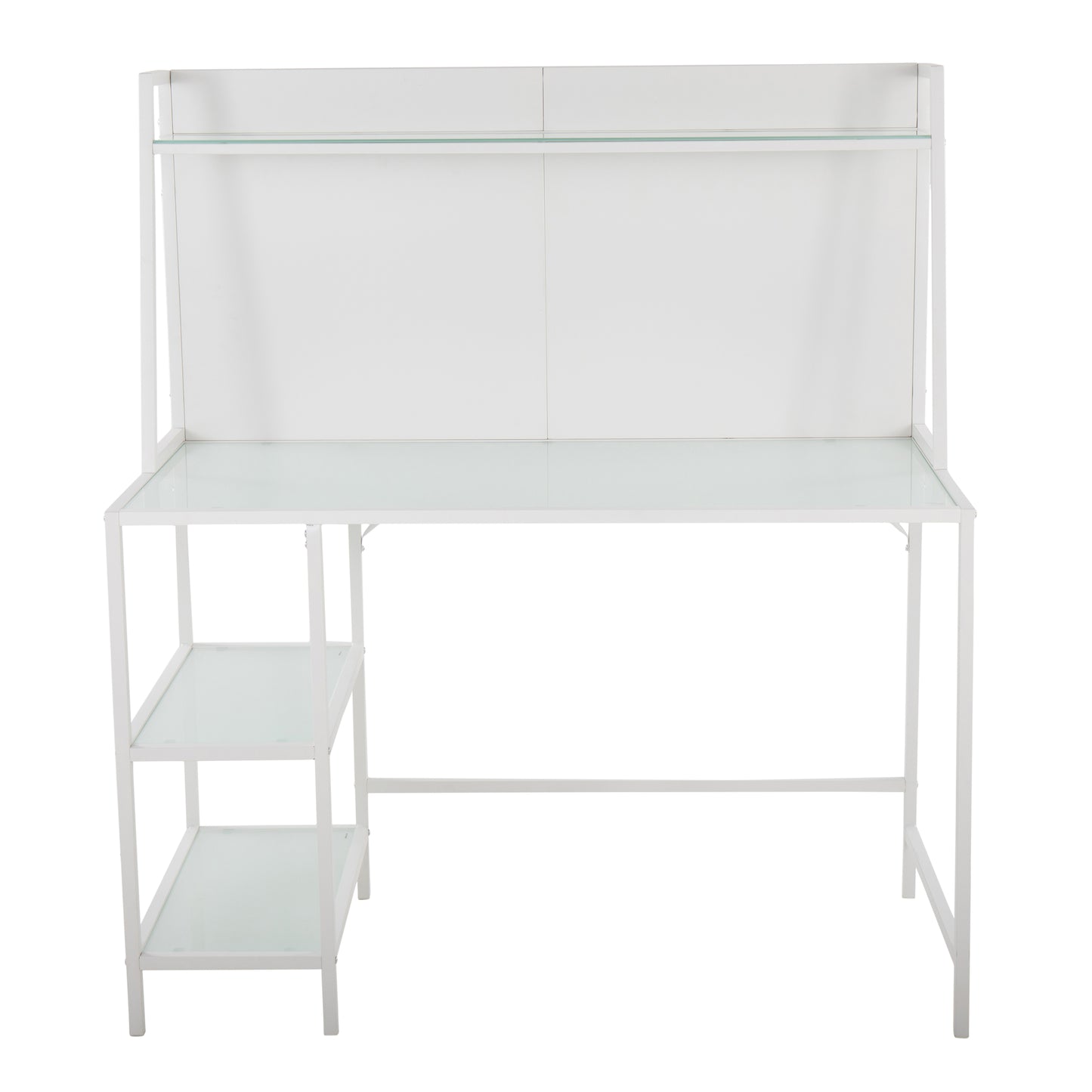 Tier Contemporary Desk in White Metal and Frosted Glass