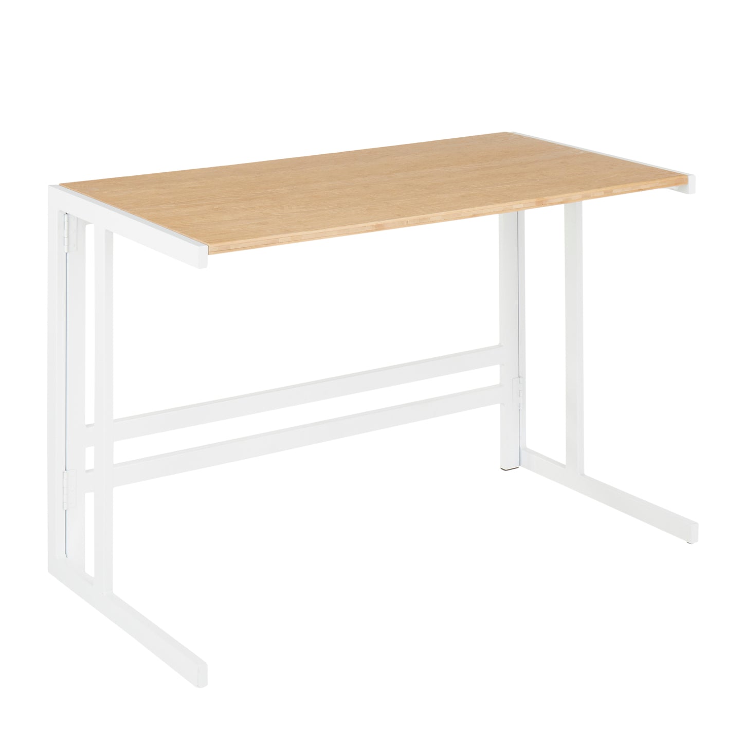 Roman Industrial Office Desk in White Metal and Natural Wood-Pressed Grain Bamboo by
