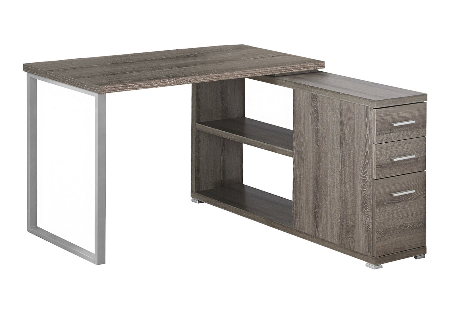 Computer Desk, Home Office, Corner, Left, Right Set-up, Storage Drawers, L Shape, Work, Laptop, Brown Laminate, Grey Metal, Contemporary, Modern