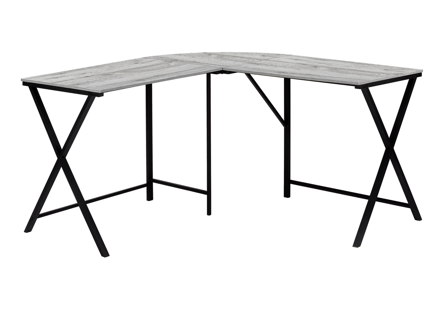 Computer Desk, Home Office, Corner, 55"l, L Shape, Work, Laptop, Grey Laminate, Black Metal, Contemporary, Modern
