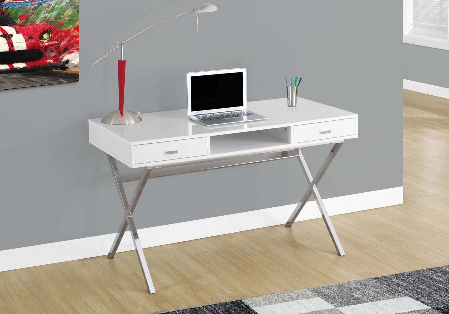 47 Inch White Computer Desk with Storage Drawers for Home Office