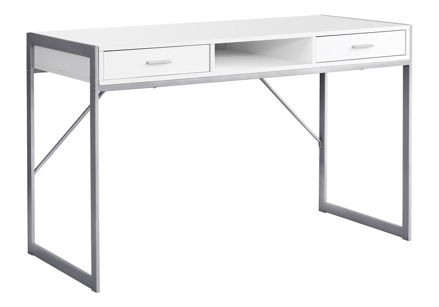 Computer Desk, Home Office, Laptop, Storage Drawers, 48"l, Work, White Laminate, Grey Metal, Contemporary, Modern
