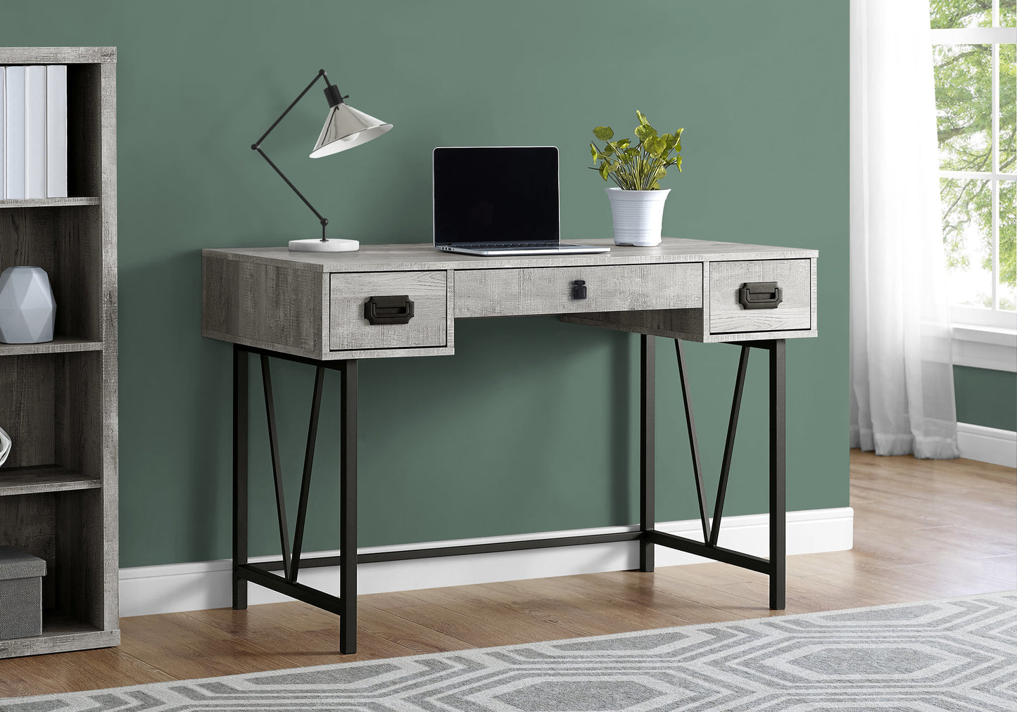 Grey Computer Desk with Drawers - 48" Home Office Workspace