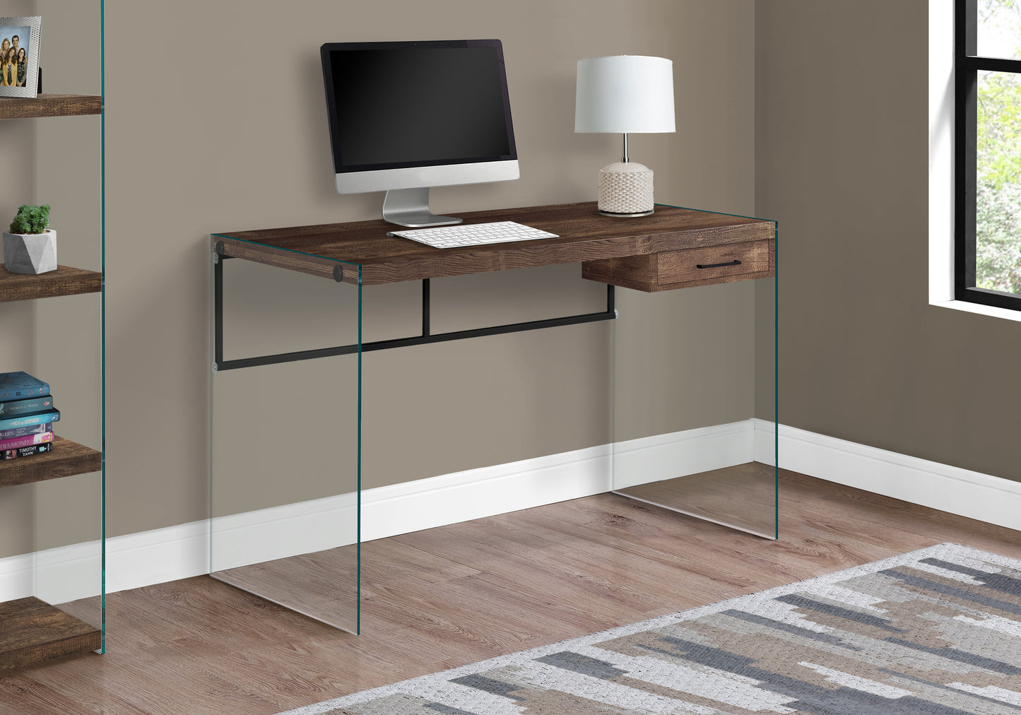 48 Inch Brown Computer Desk with Storage Drawer for Home Office