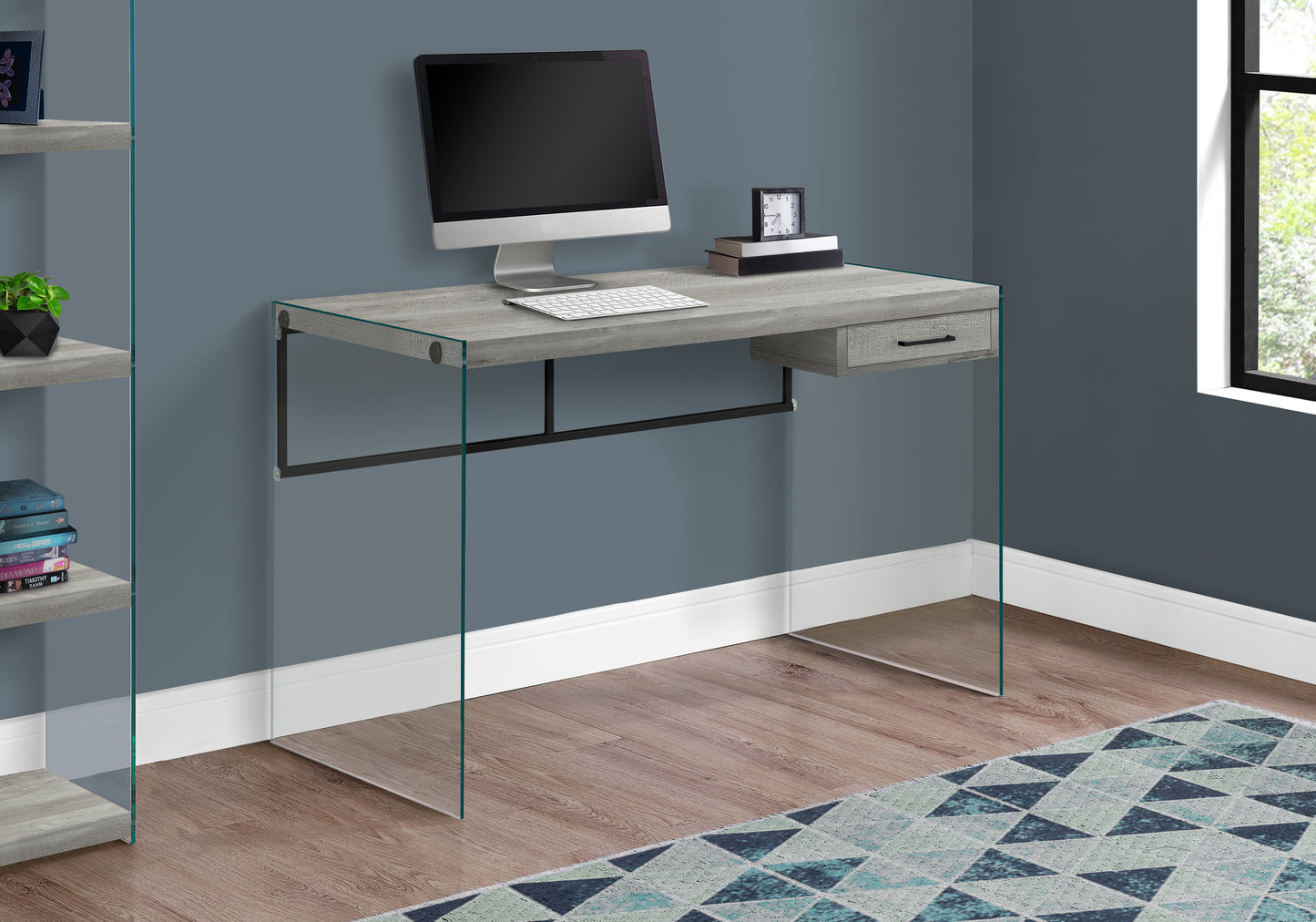 Grey Home Office Desk with Storage Drawer - 48" L