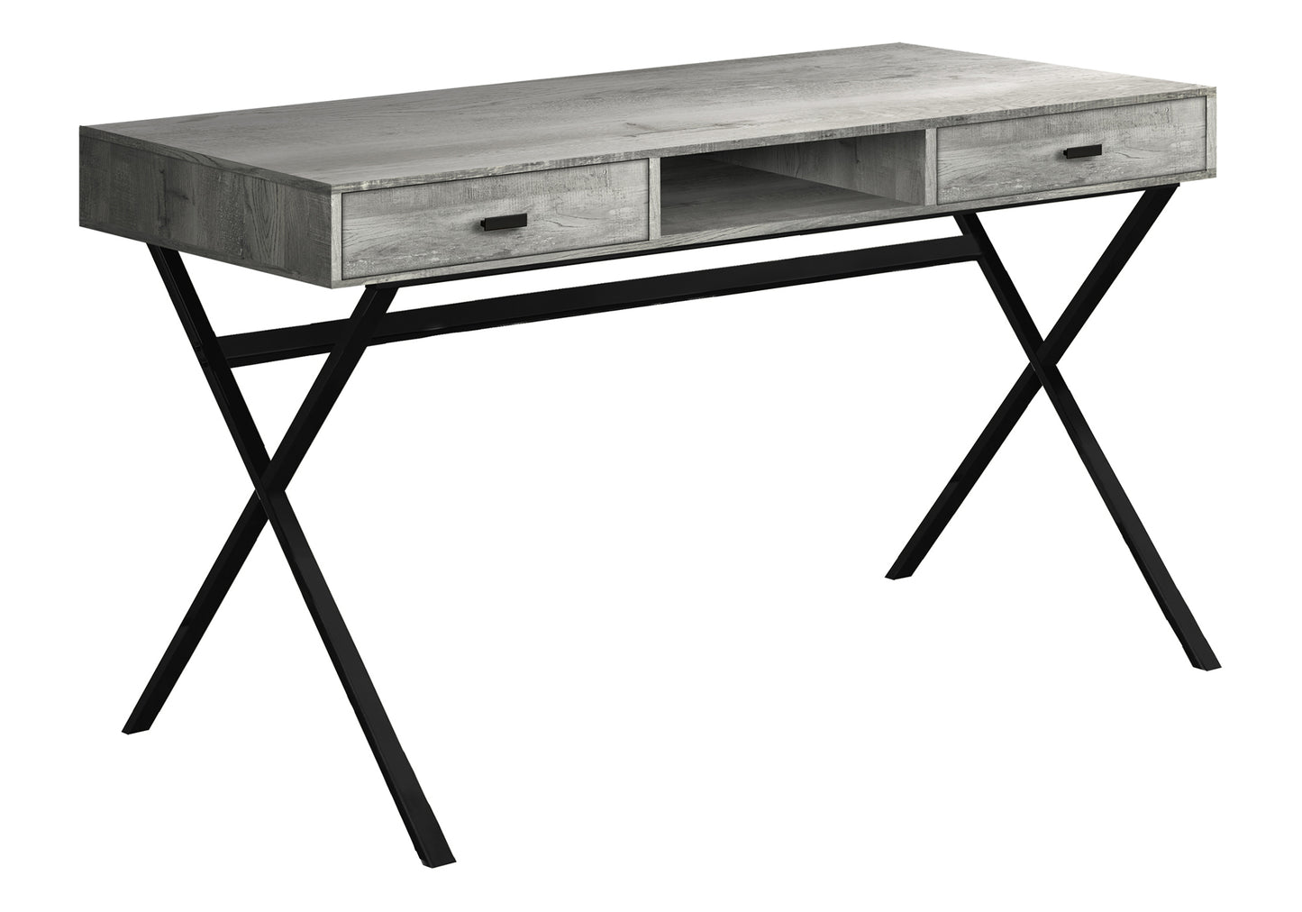 Computer Desk, Home Office, Laptop, Storage Drawers, 48"l, Work, Grey Laminate, Black Metal, Contemporary, Modern