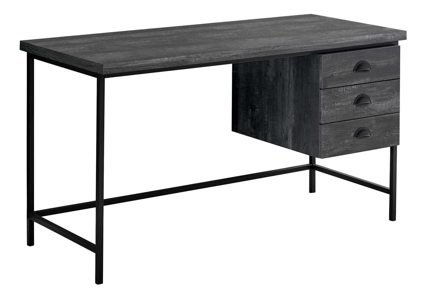 Computer Desk, Home Office, Laptop, Storage Drawers, 55"l, Work, Black Laminate, Black Metal, Contemporary, Modern