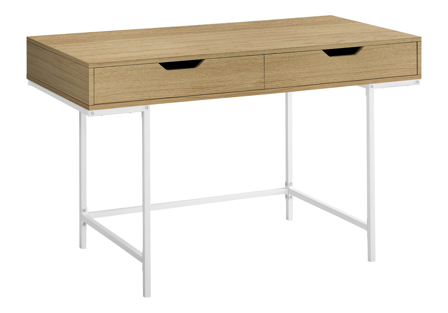 Computer Desk, Home Office, Laptop, Storage Drawers, 48"l, Work, Natural Laminate, White Metal, Contemporary, Modern