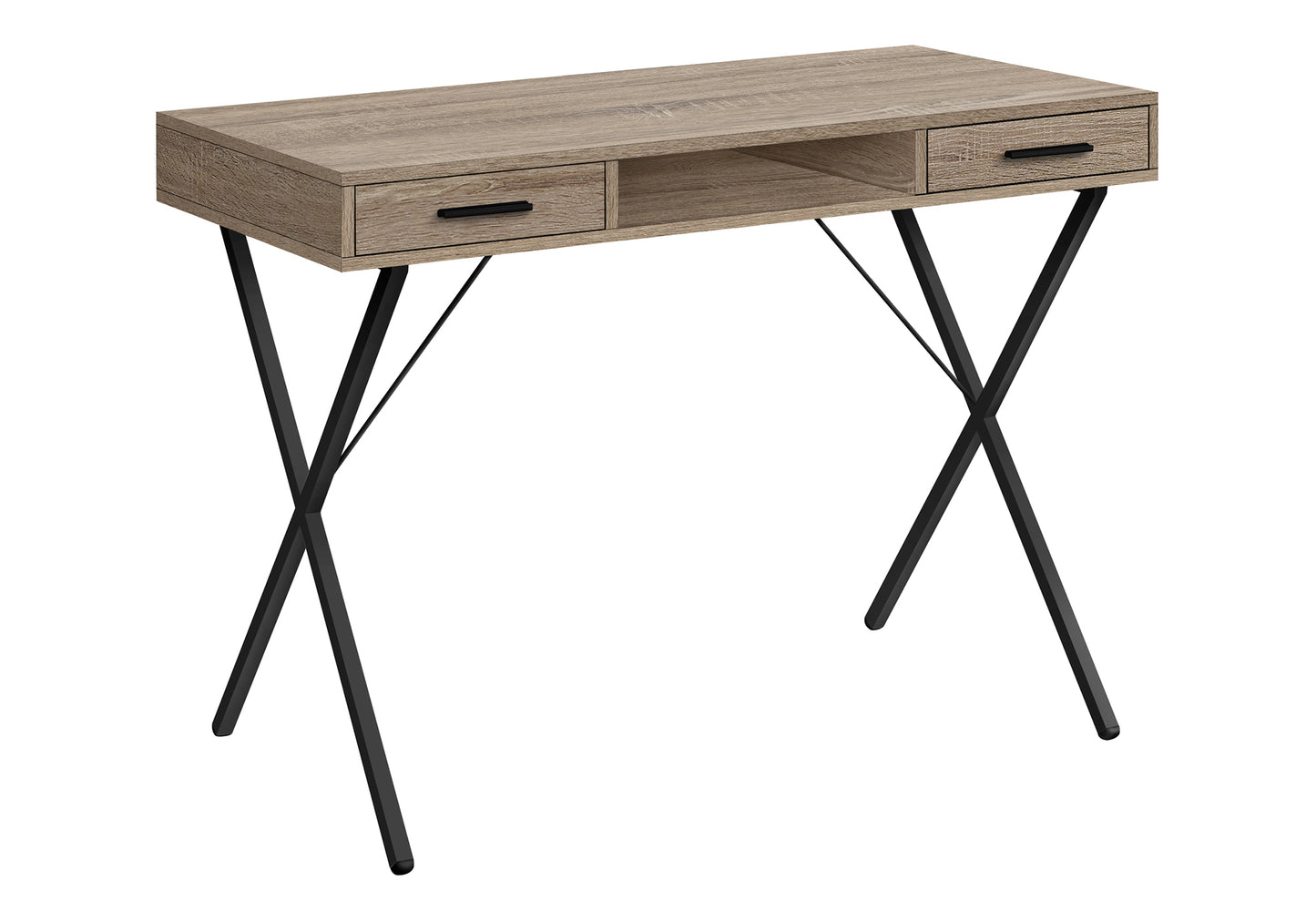 Computer Desk, Home Office, Laptop, Left, Right Set-up, Storage Drawers, 42"l, Work, Brown Laminate, Black Metal, Contemporary, Modern