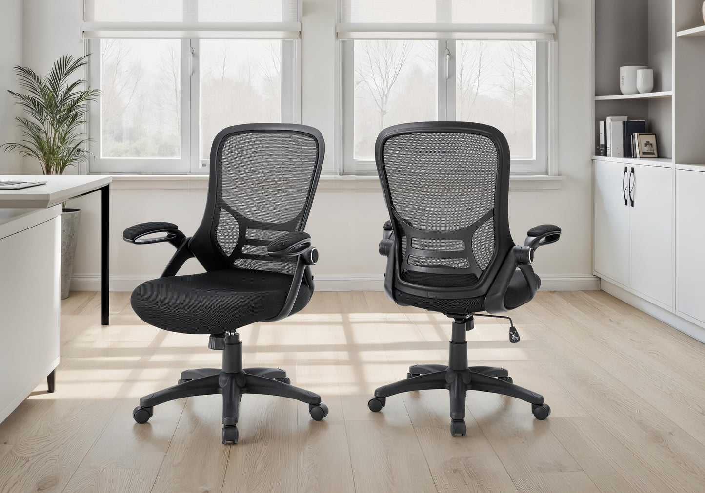 Office Chair, Swivel, Armrests, Adjustable Height, Ergonomic, Work, Black Mesh, Black Metal, Contemporary, Modern