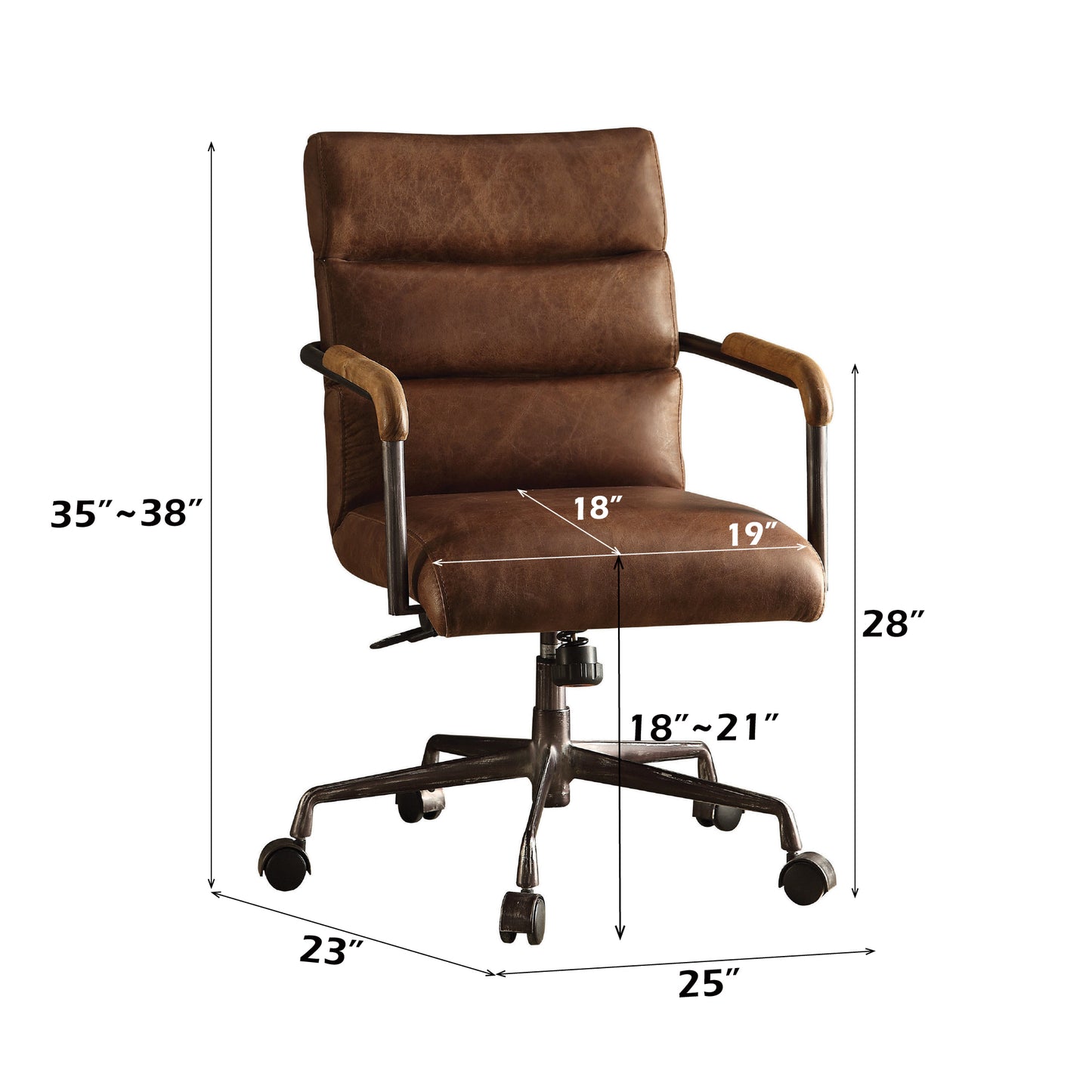 Brown Top Grain Leather Executive Office Chair with Seat Lift for Home Office