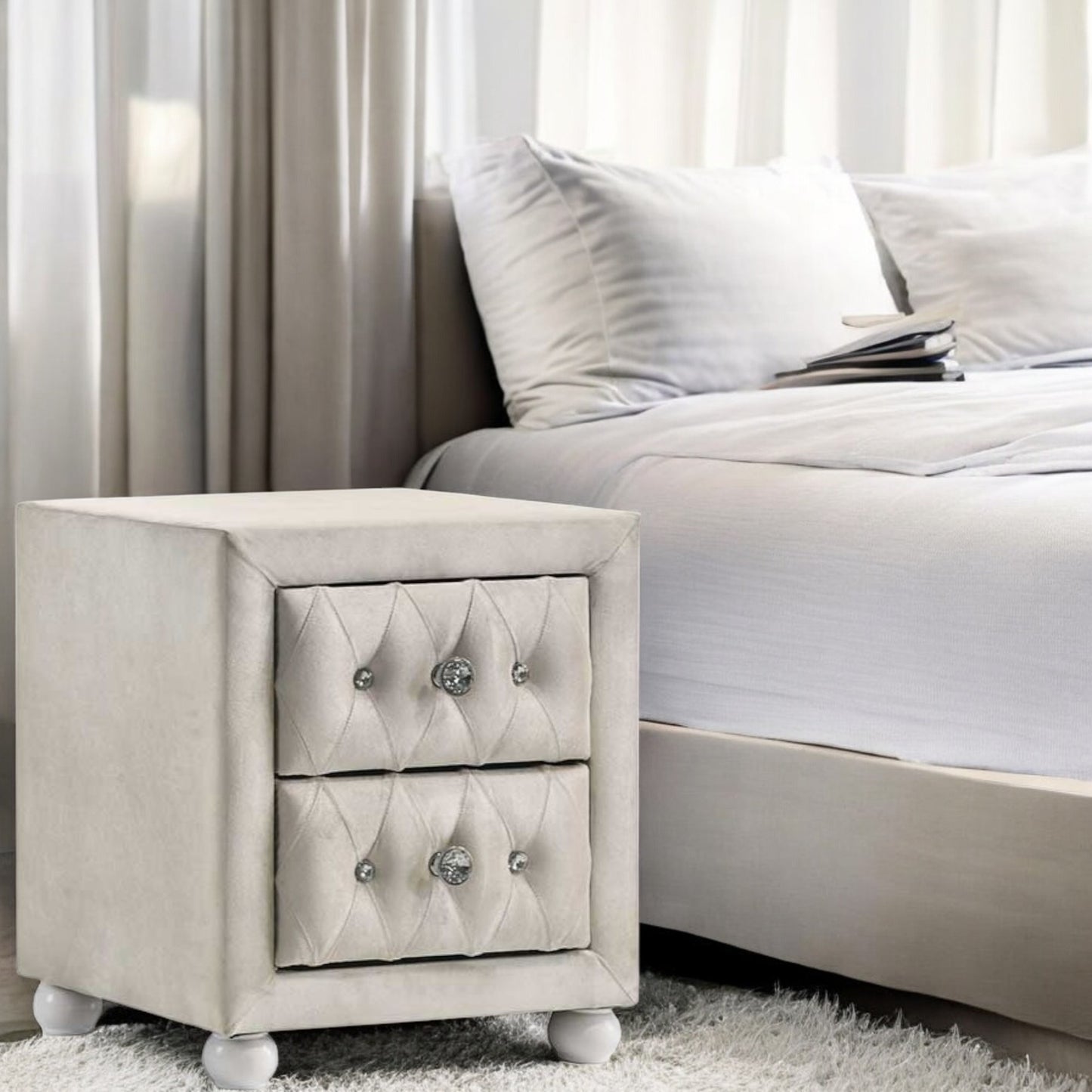Reggie Beige Fabric Nightstand