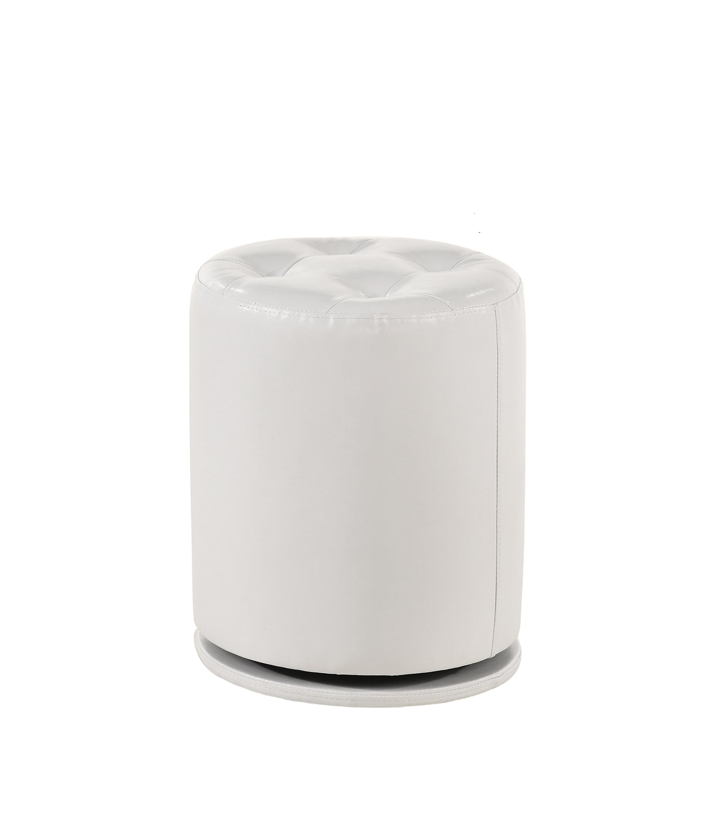 1pc Glam Contemporary Upholstered Round Swivel Vanity Stool Button Tufted Seat White