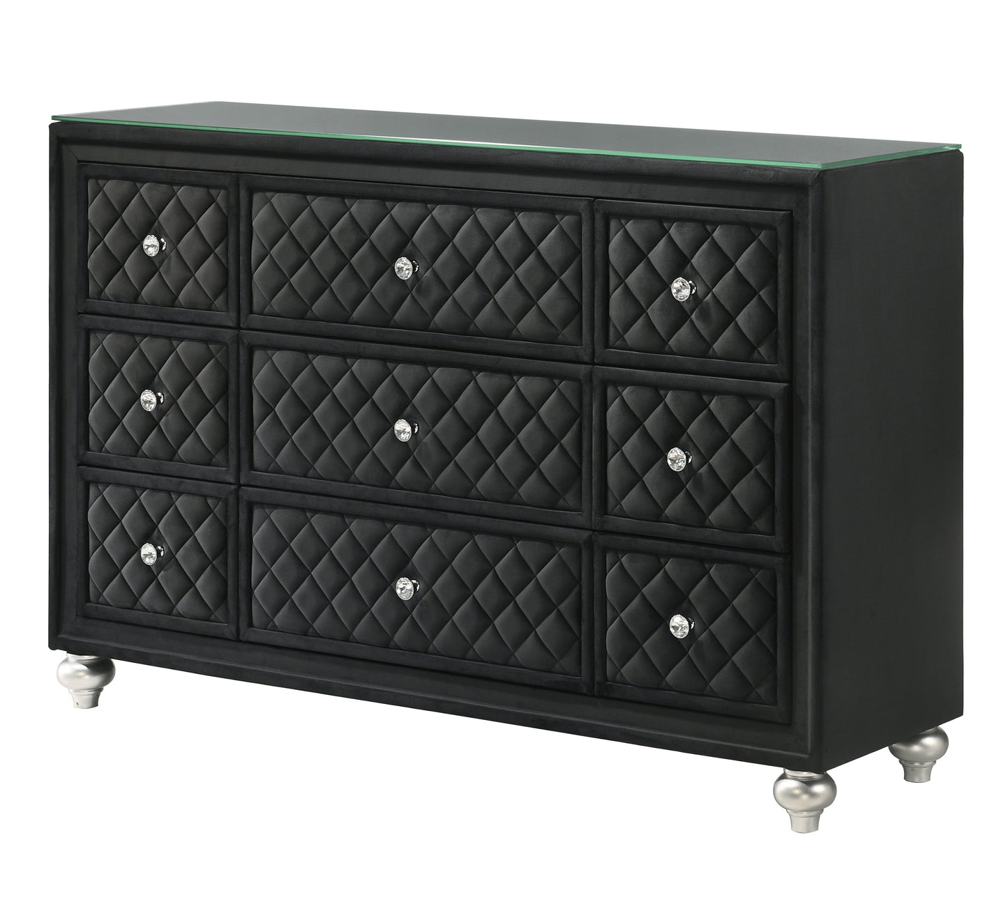 1pc Traditional Nine Drawers Velvet Tufted Drawer Fronts Faux Crystal Drawer Knobs Diamond-patterned Tufted Accents Black