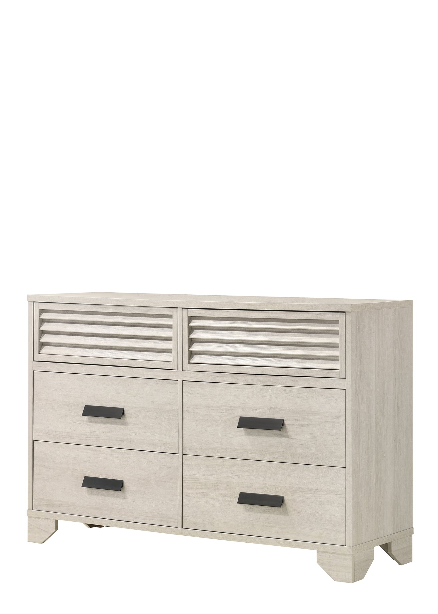 1pc Contemporary 6-Drawer Louvered Design Dresser Finger Pull Hardware Bedroom Wooden Furniture Beige Finish