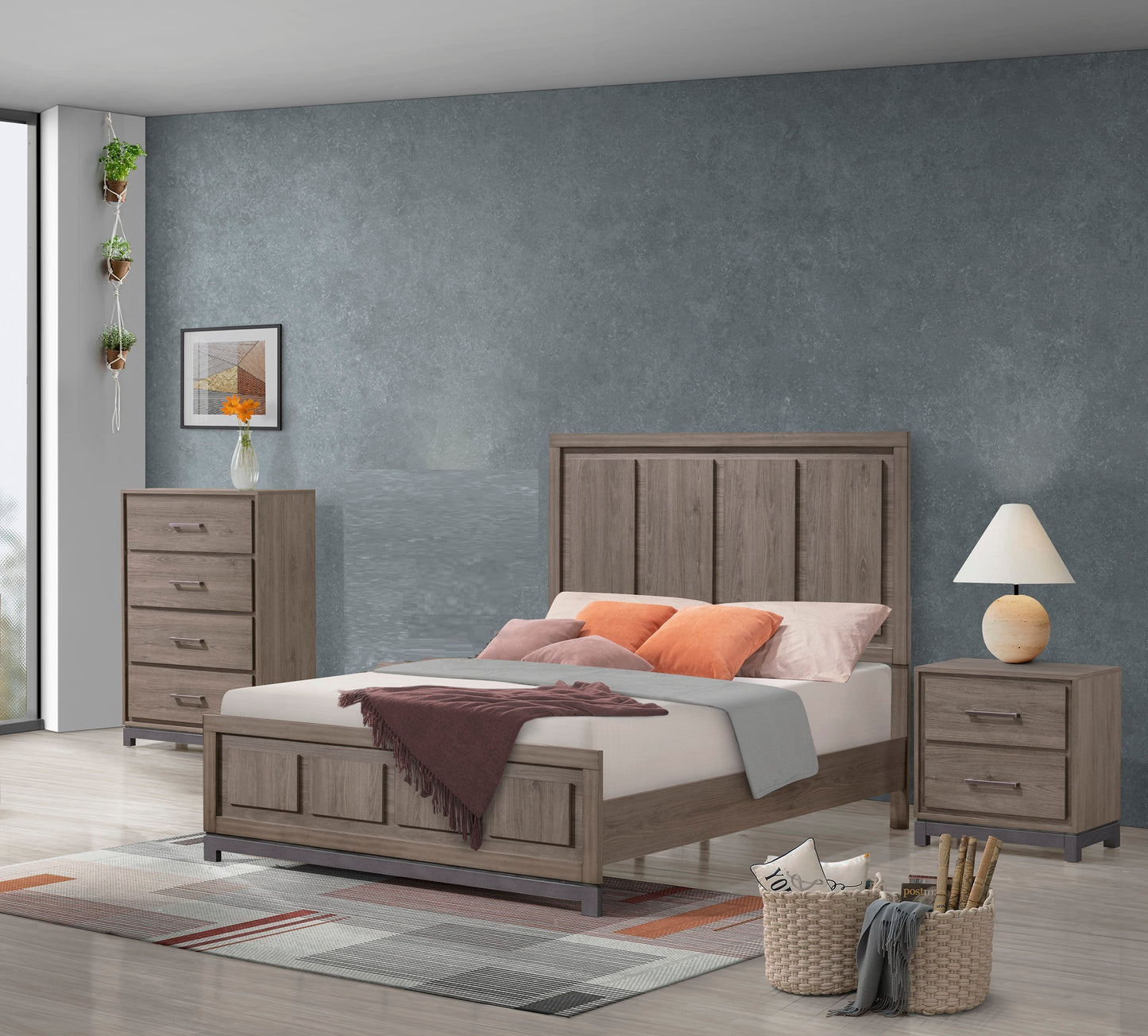 Contemporary 2-Drawer Nightstand - Gray Oak Finish