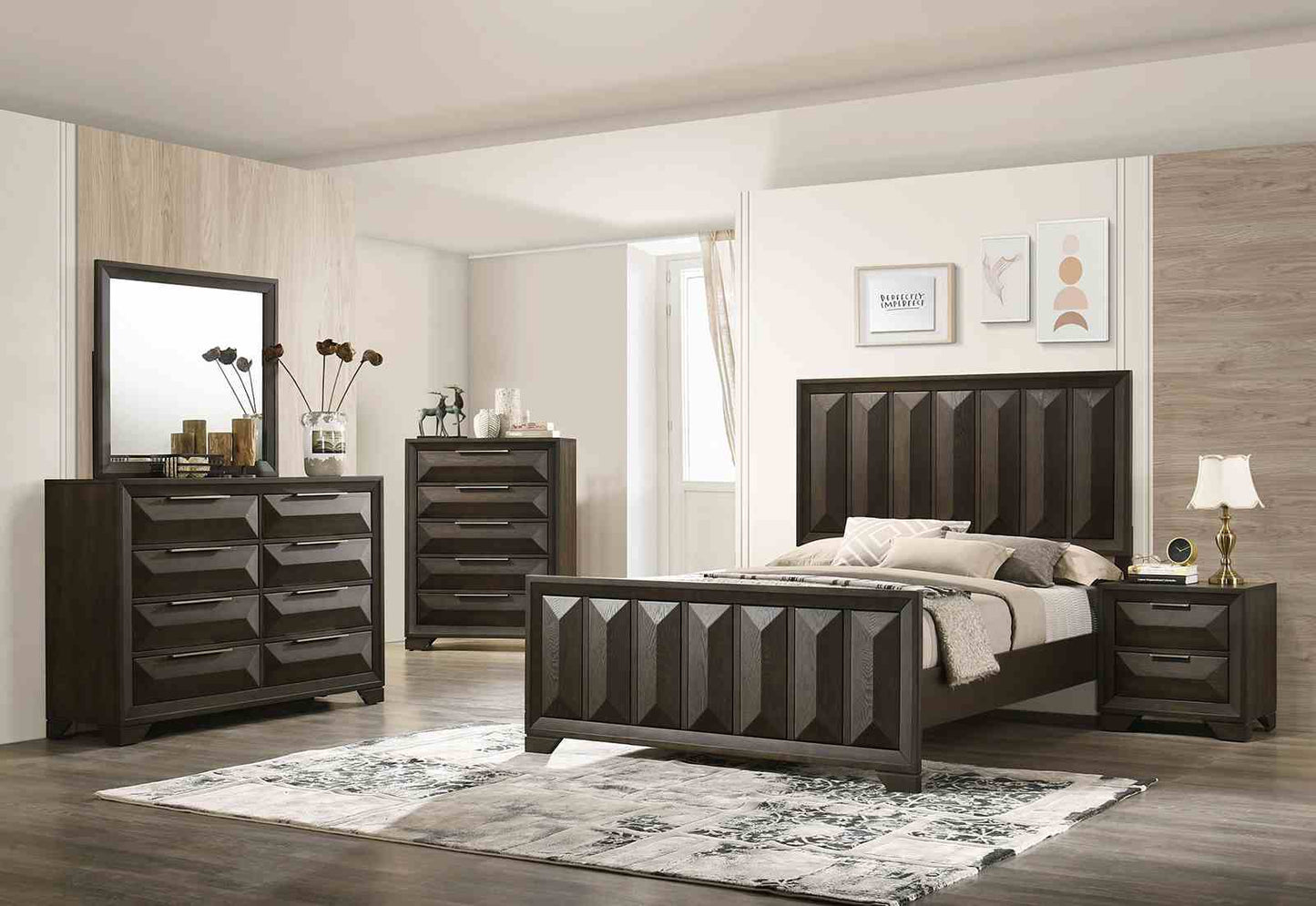 Espresso Transitional Nightstand with 2 Drawers for Bedroom