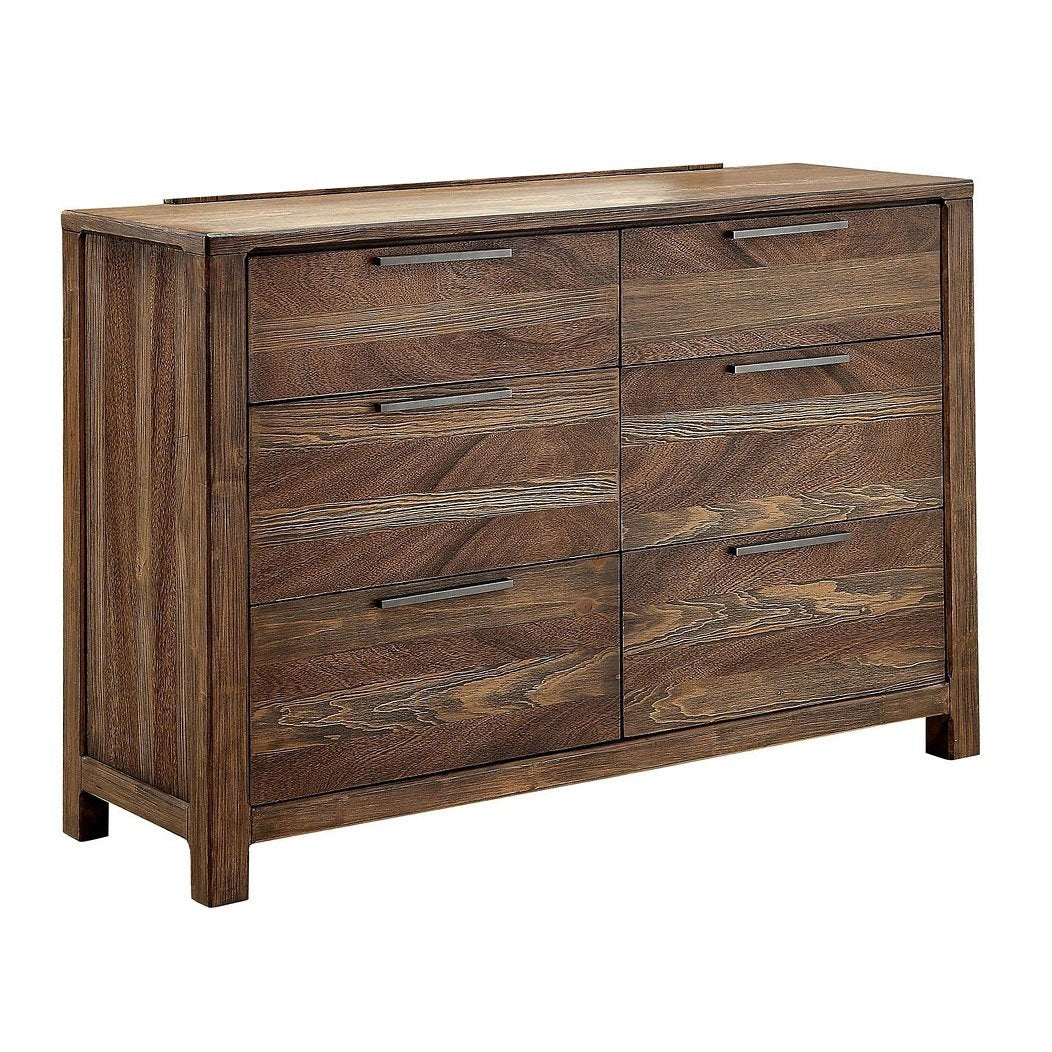 Contemporary 1pc Dresser Only Felt-Lined Top Drawers Black Bar Pull Rustic Natural Tone Bedroom Furniture