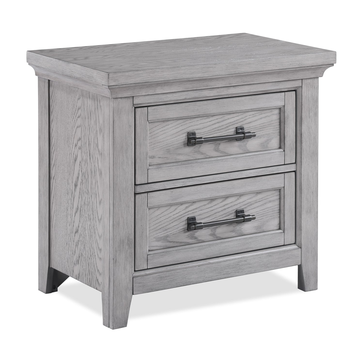 1pc Gray Contemporary Rustic Wood Finish Two Drawers Nightstand Wooden Bedroom Furniture Metal Pull Grey