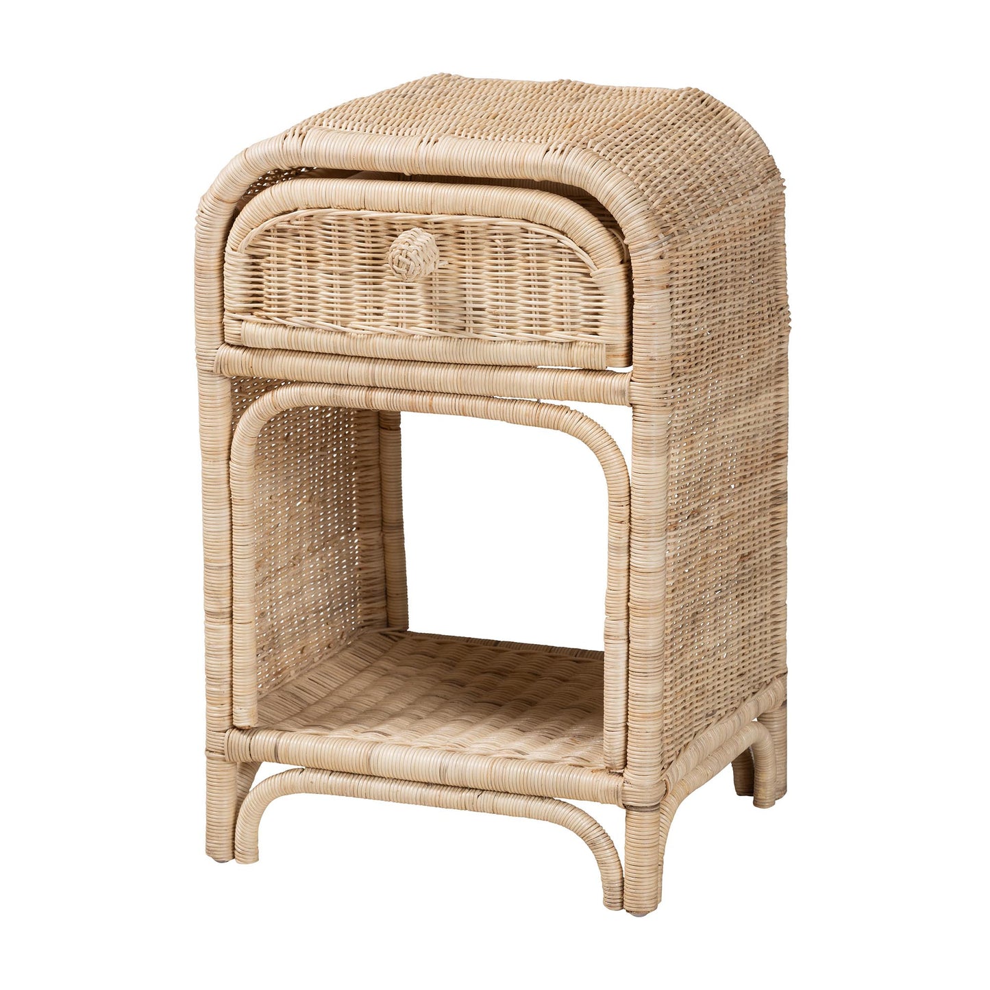 Modern Bohemian Natural Brown Rattan 1-Drawer Nightstand