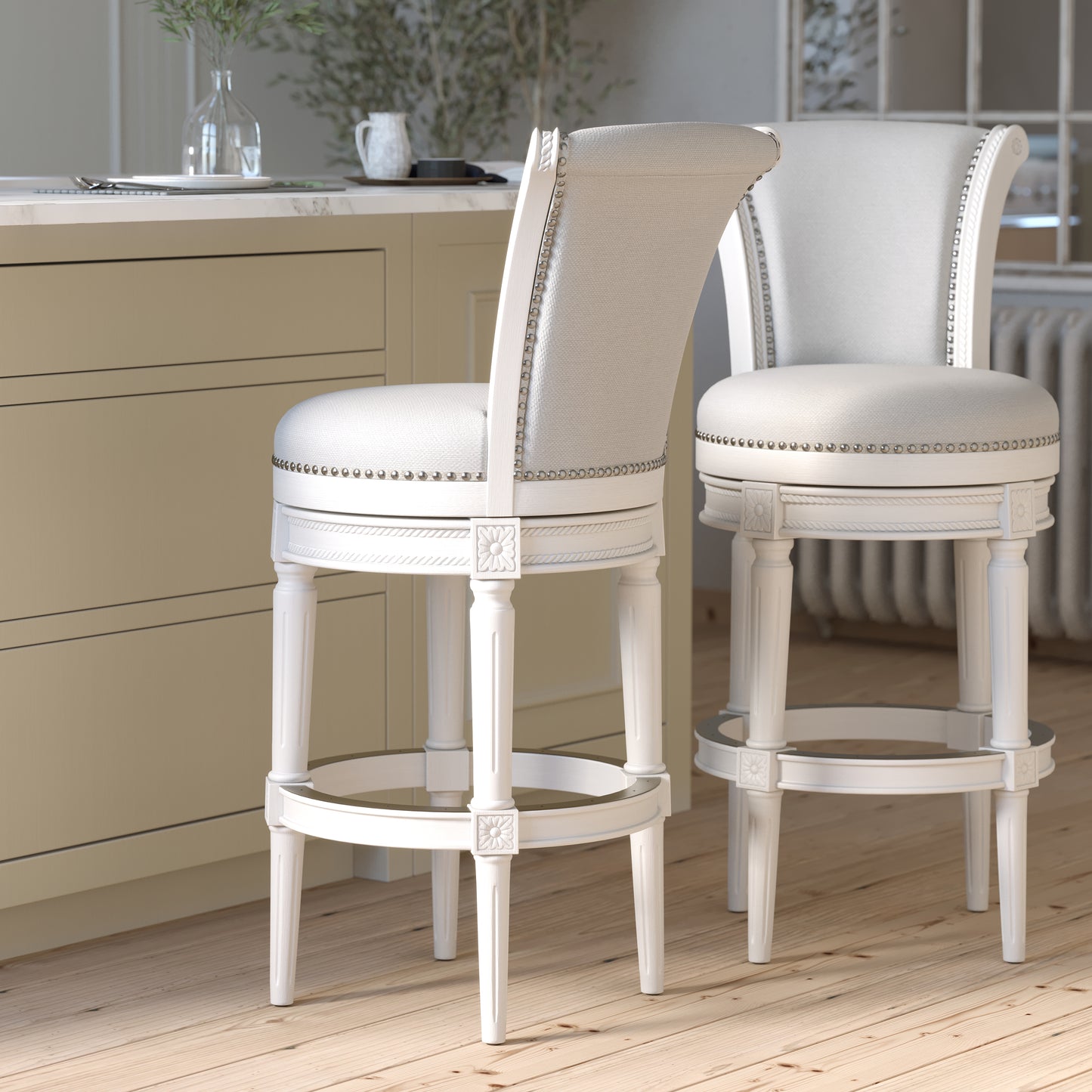 31in. Wood Bar-Height Swivel Barstool with High-Back, 1PC