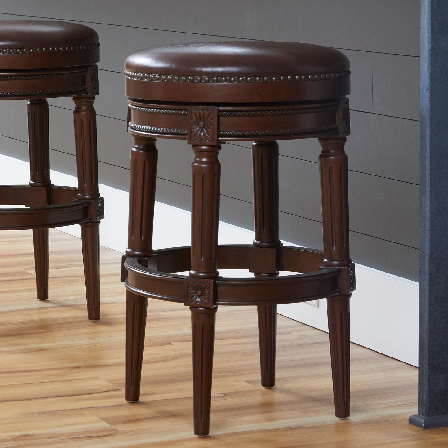 31in. Wood Backless Bar-Height Swivel Barstool, 1PC