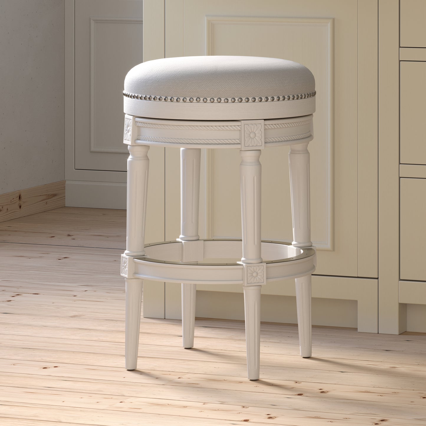 31in. Wood Backless Bar-Height Swivel Barstool, 1PC