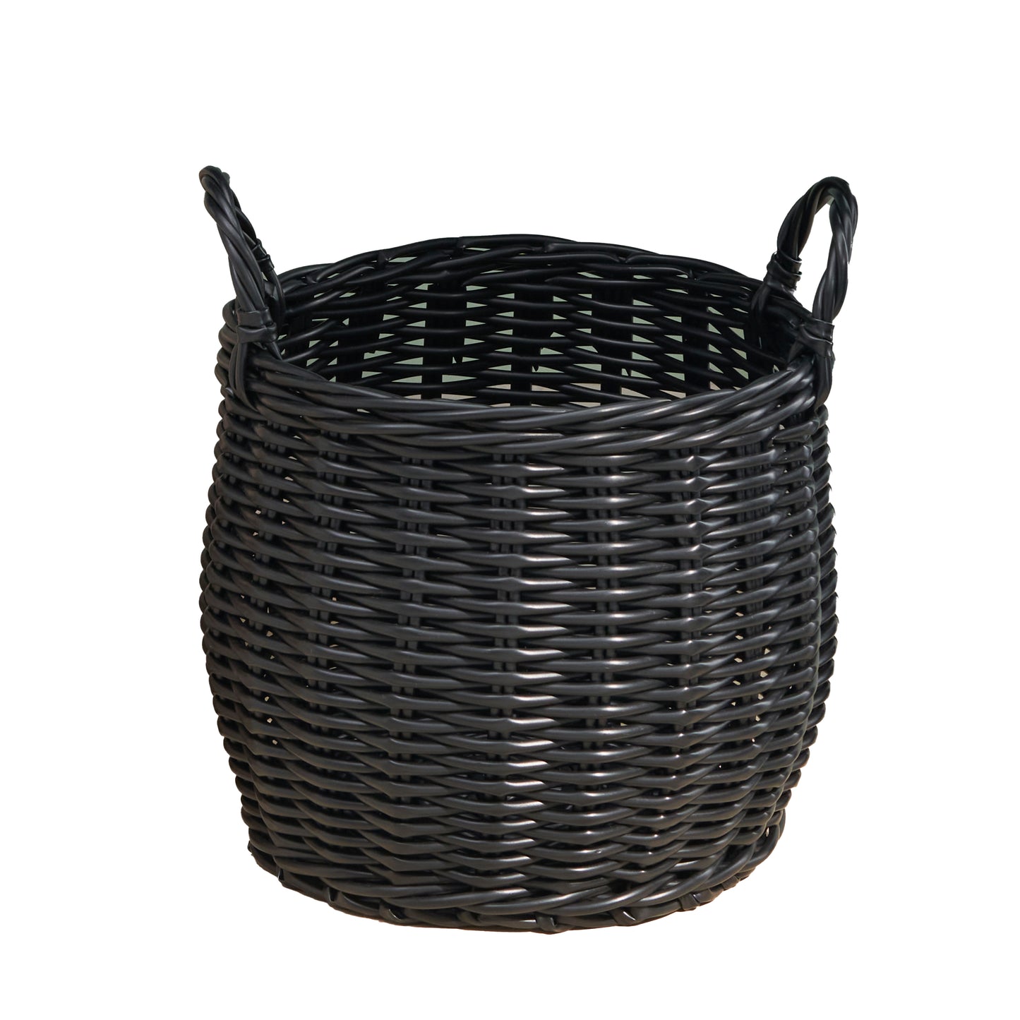 Lucius Round Resin Woven Wicker Basket with Handles - 13" x 13" x 10.2" - Black - For Clothes, Towels, Toys, Magazines Storage and Home Decoration