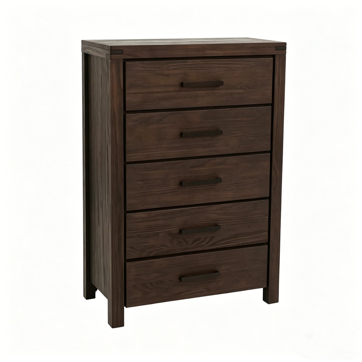 Dark Brown Pine 5-Drawer Chest, Modern Nordic Bedroom Storage Cabinet, Organizer, Space-Saving 34x17x49 in