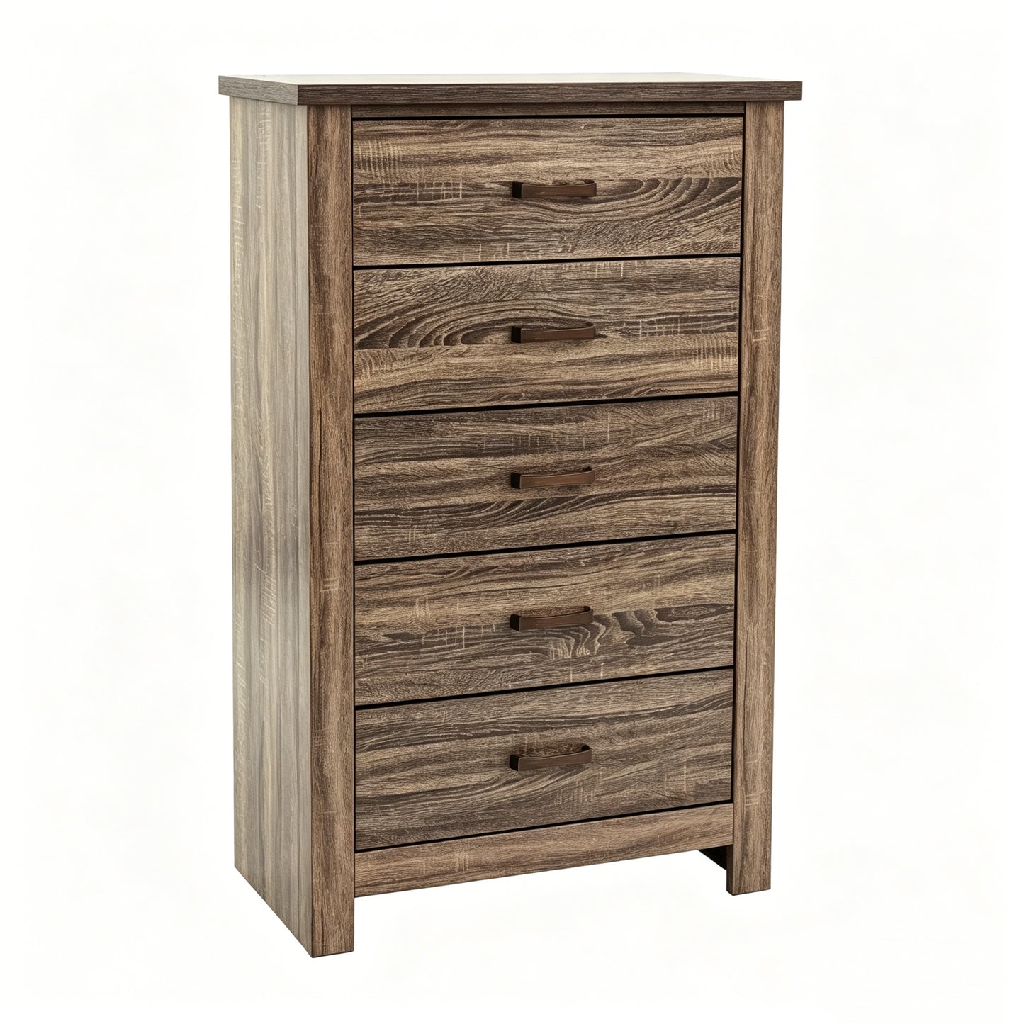 Modern Nordic Bedroom Storage Organizer, Dark Brown Wood 5-Drawer Chest, Space-Saving 34x16x49 in