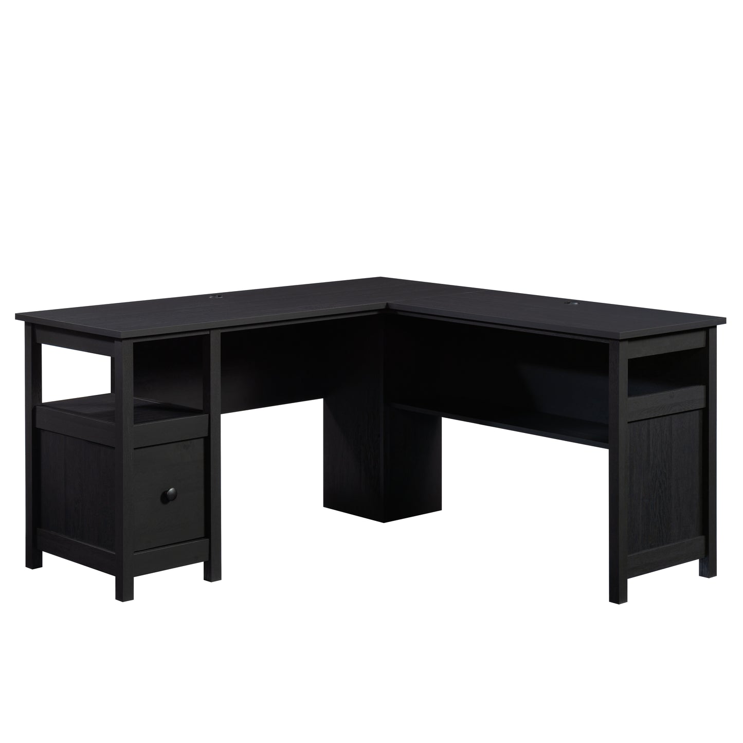 Traditional L-Shaped Desk with File Drawer, Black finish