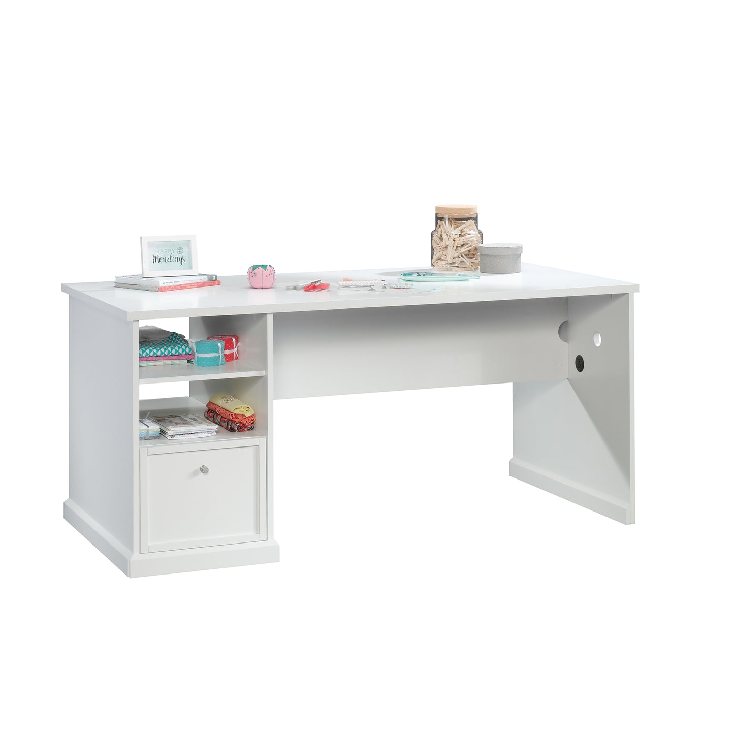 White Computer Desk with Storage - 65.98" Rectangular