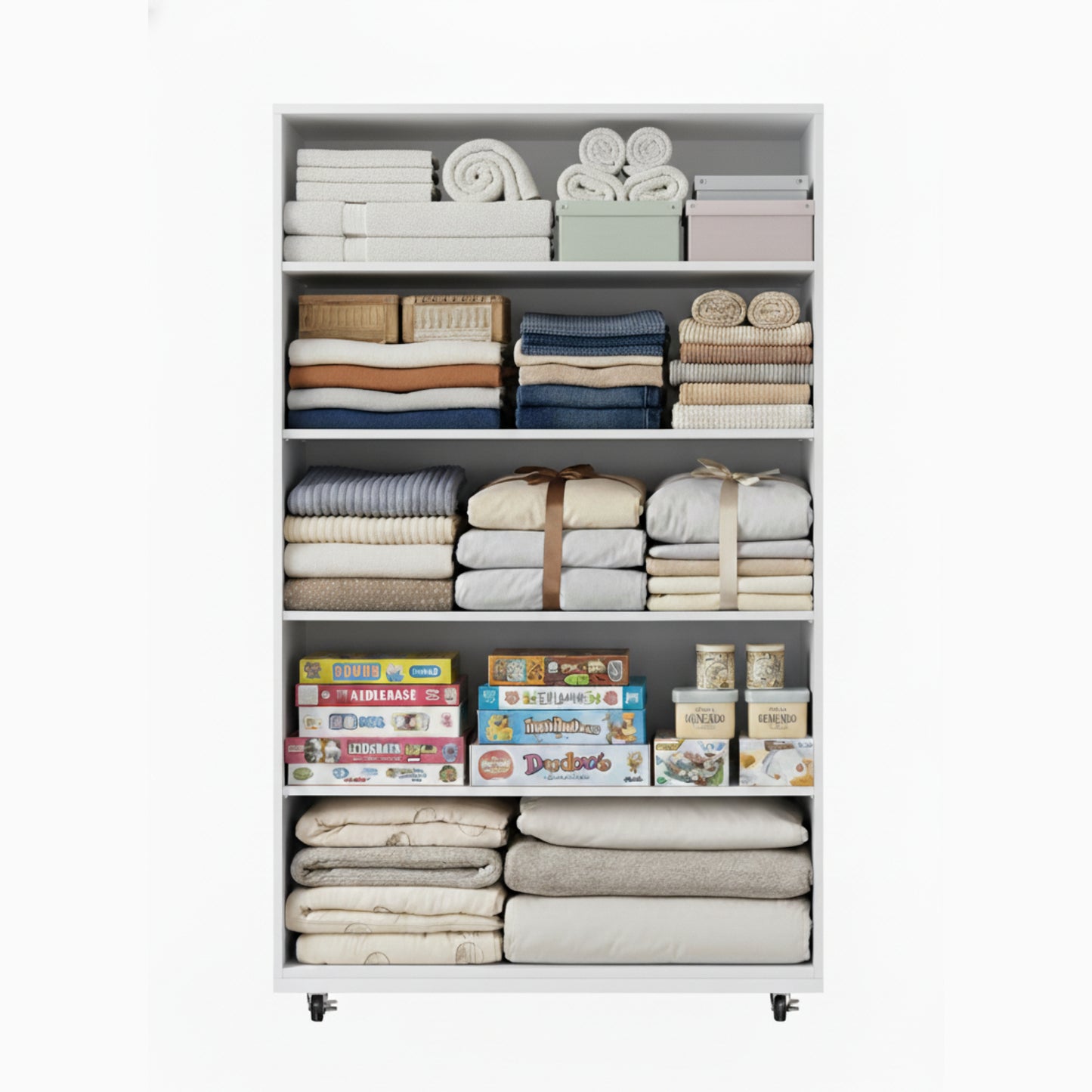 White 5-Drawer Dresser with Wheels - Modern Storage Cabinet for Bedroom