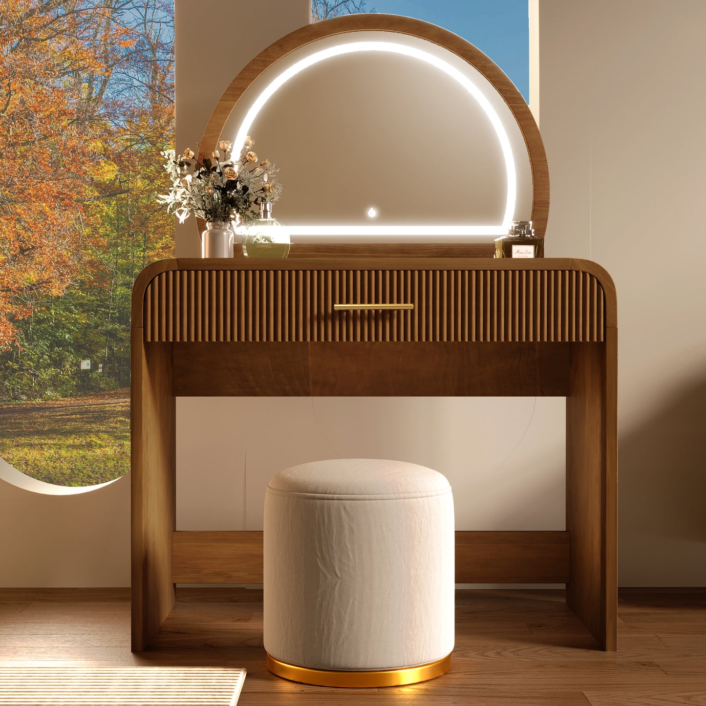 39" Makeup Vanity Table with Mirror Touch Screen Lighted Mirror, Dressing Table with Drawer for Bedroom, Espresso
