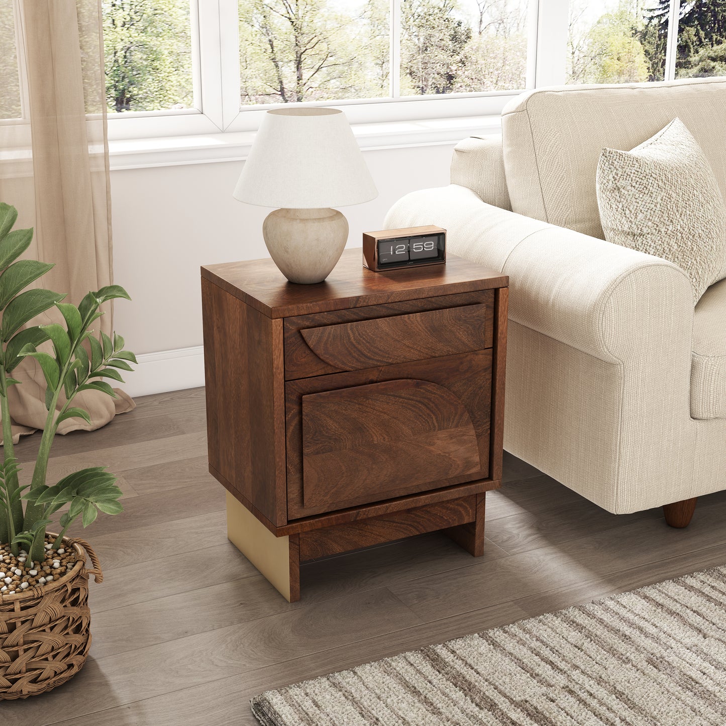 Wood Nightstand with 1 drawer,Walnut Finish