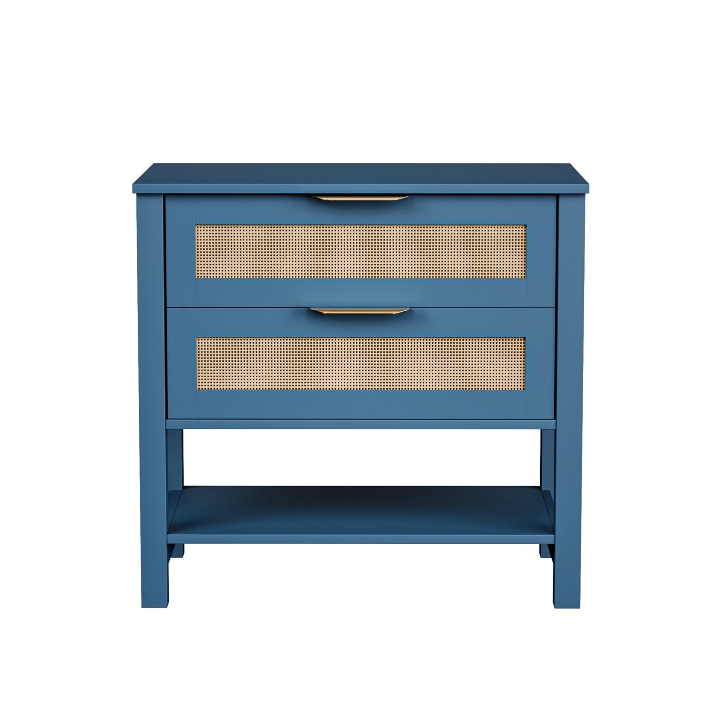 Rattan Nightstand with 2 Drawers and Storage Shelf Boho Bedside Narrow Side Table for Bedroom