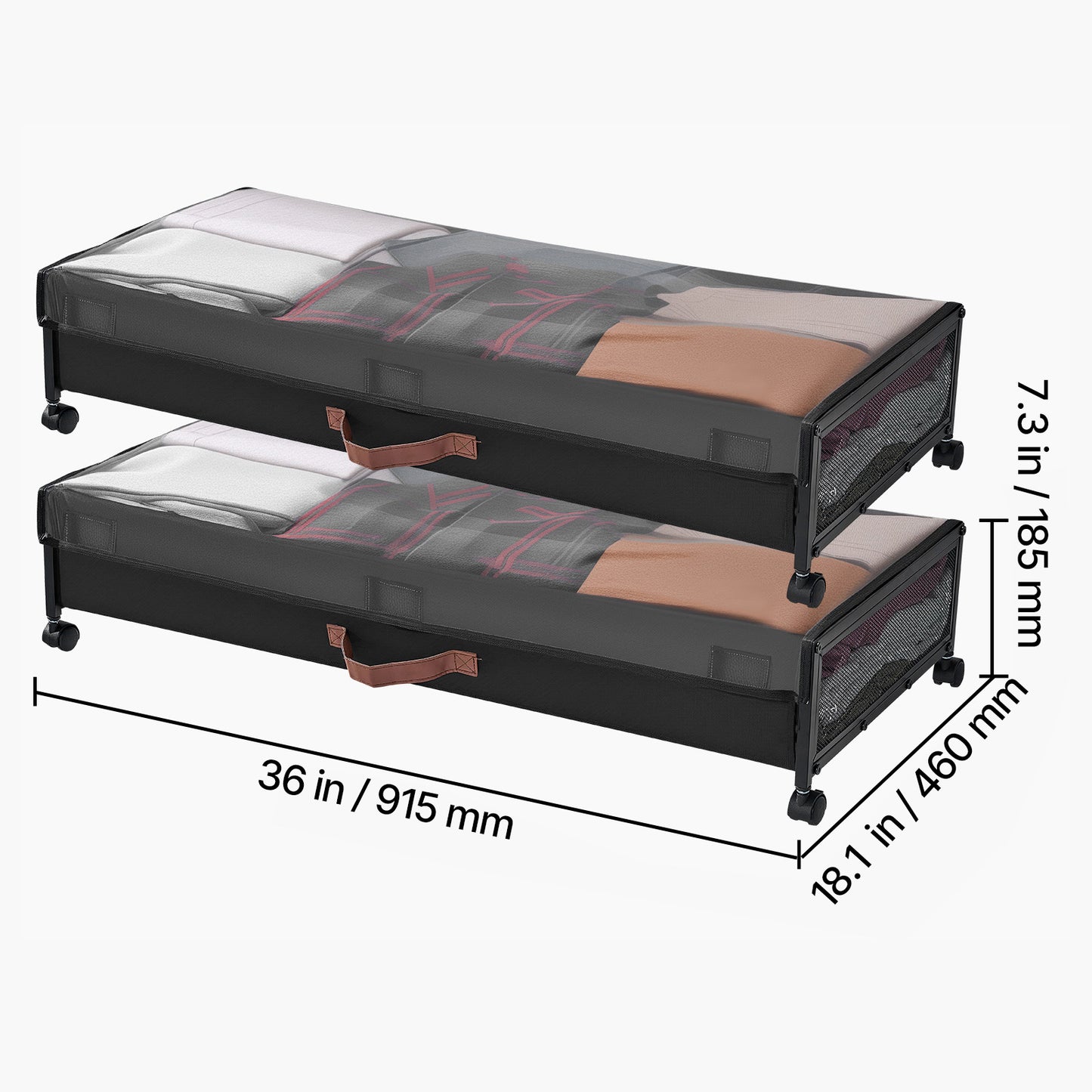 Black Oxford Under Bed Storage with Rolling Casters for Heavy Items for Bedroom