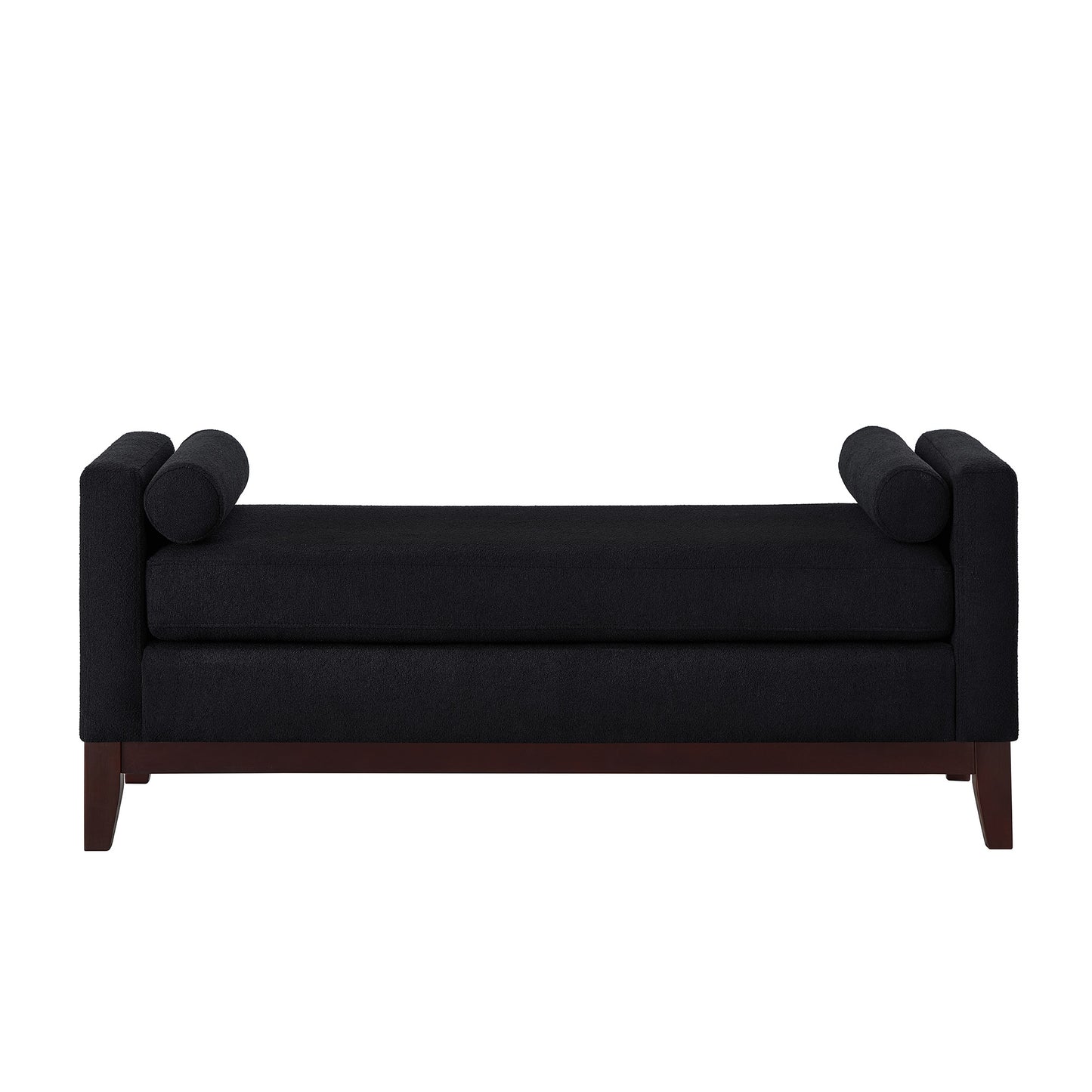 Black Boucle Bench with Pillows for Bedroom Entryway Seating