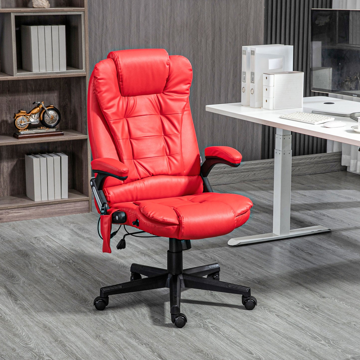 Red PU Massage Office Chair - Vibration Recliner