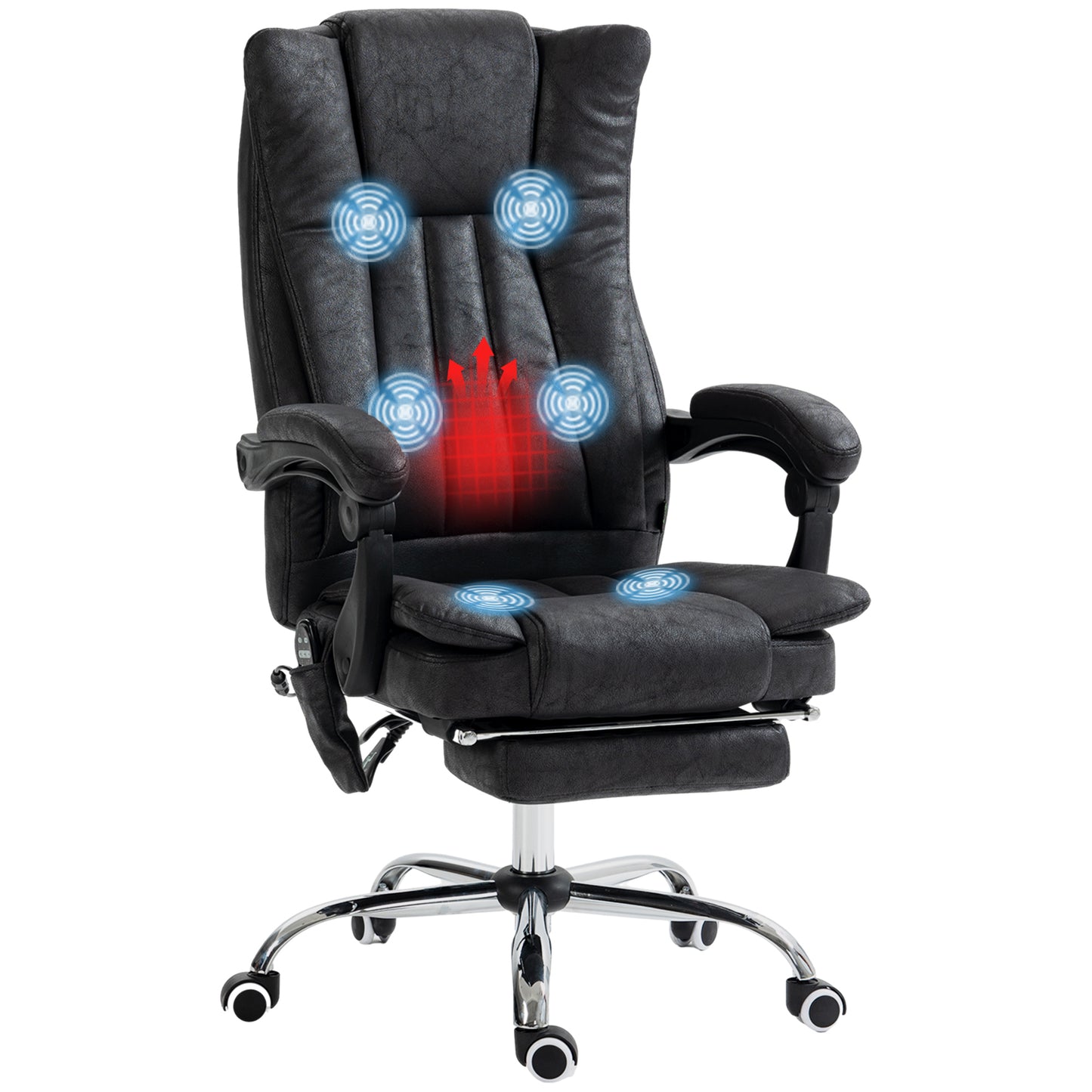 Vinsetto Microfiber Office Chair, High Back Computer Chair with 6 Point Massage, Heat, Adjustable Height and Retractable Footrest, Black