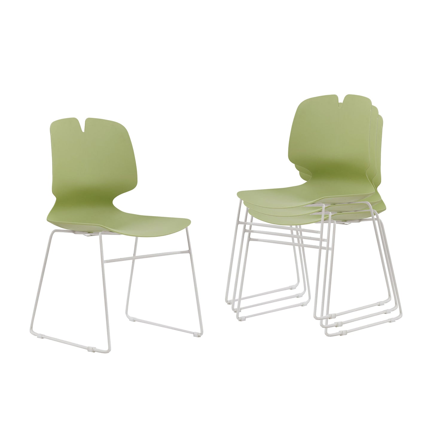 Modern stacking office chair set of 4, green, made of polypropylene, supports 180 kg