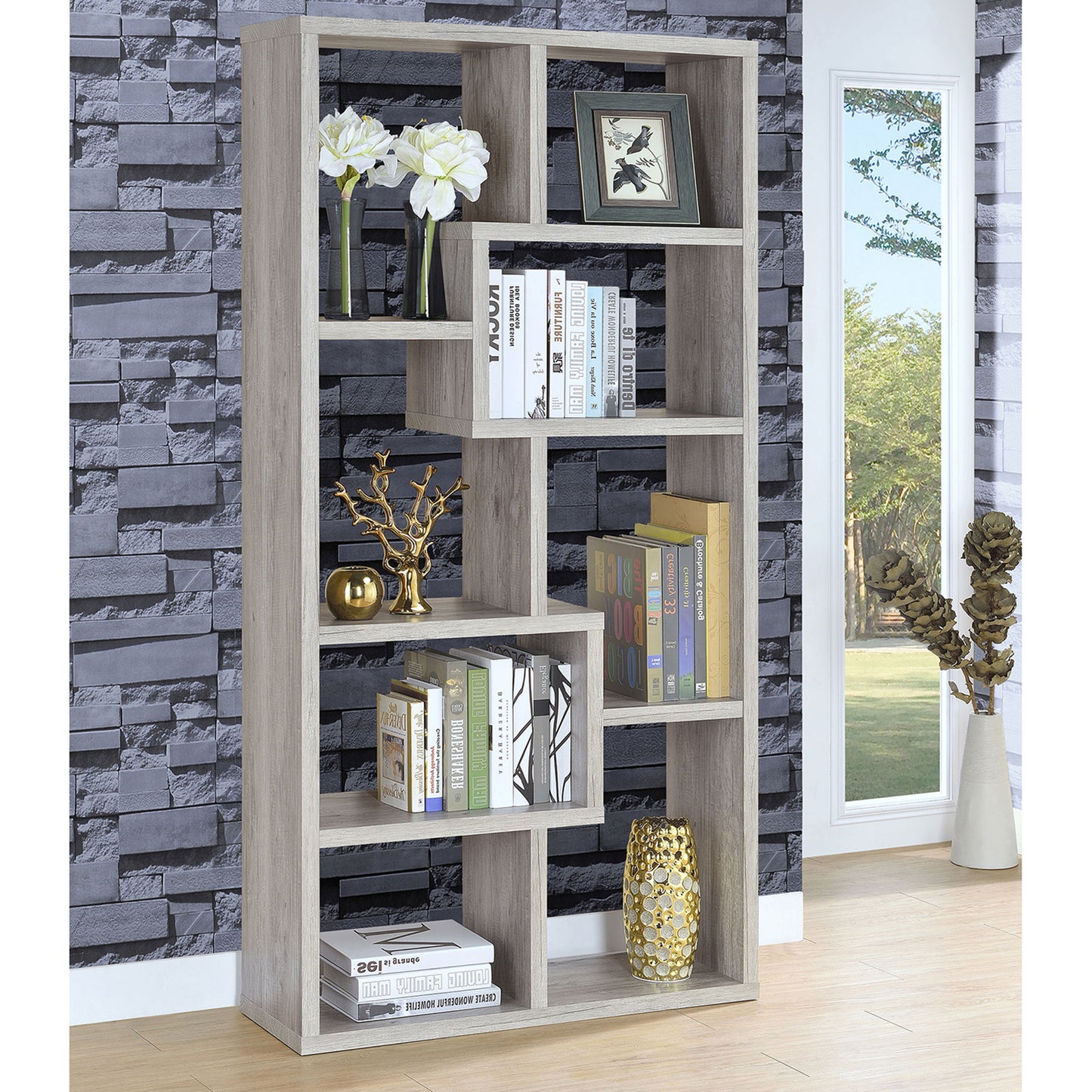 Lawton Grey Driftwood 7-shelf Bookshelf