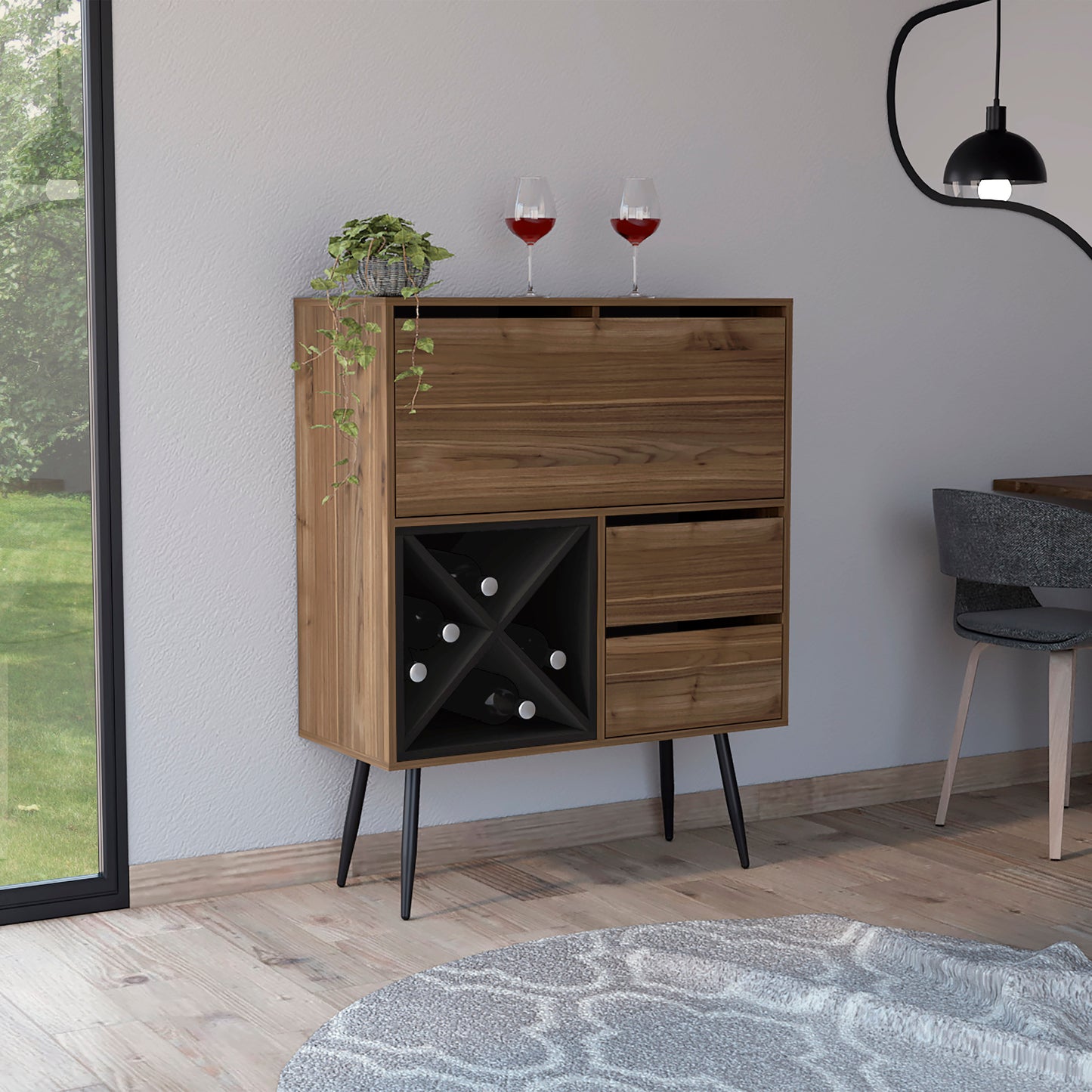 Wenge 4-Bottle 2-Drawer Bar Cabinet Mahogany and