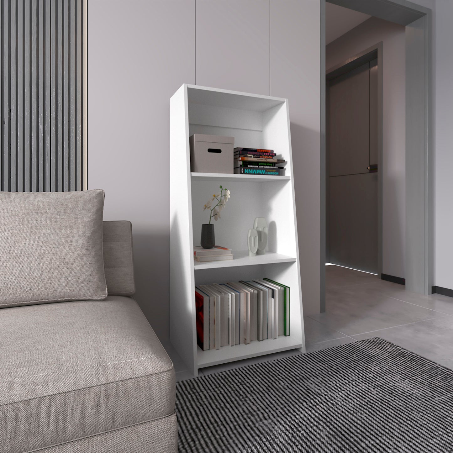 Note 47" Tall Three-Tier Ladder Bookcase White